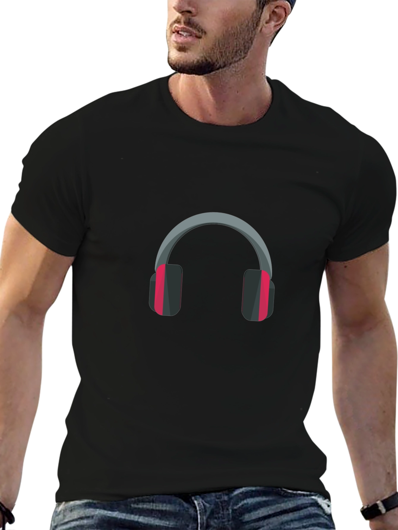 Black Headphone Graphic Tee - Black Casual Comfort view 6