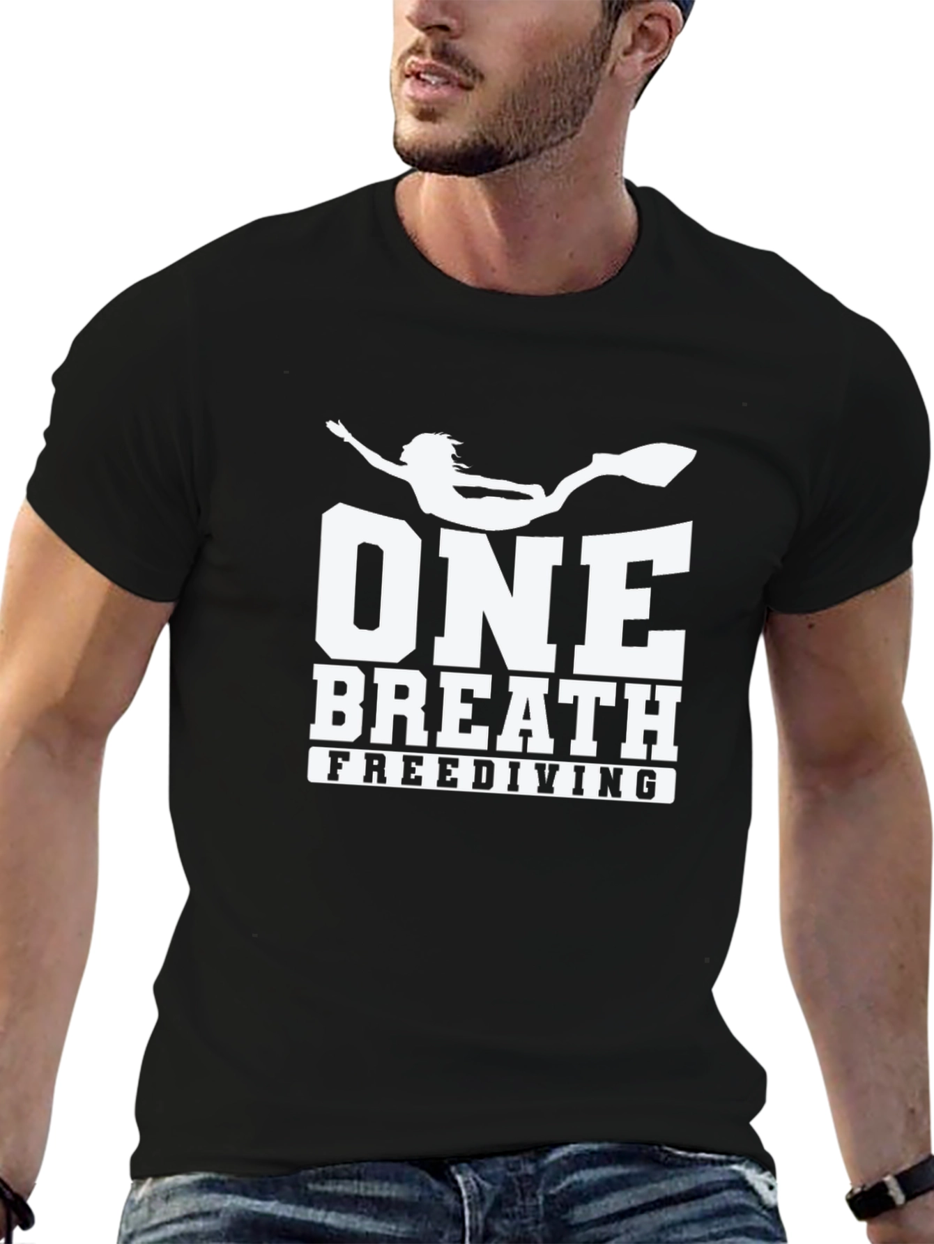 Black One Breath Freediving T-Shirt, Black Cotton Tee view 6