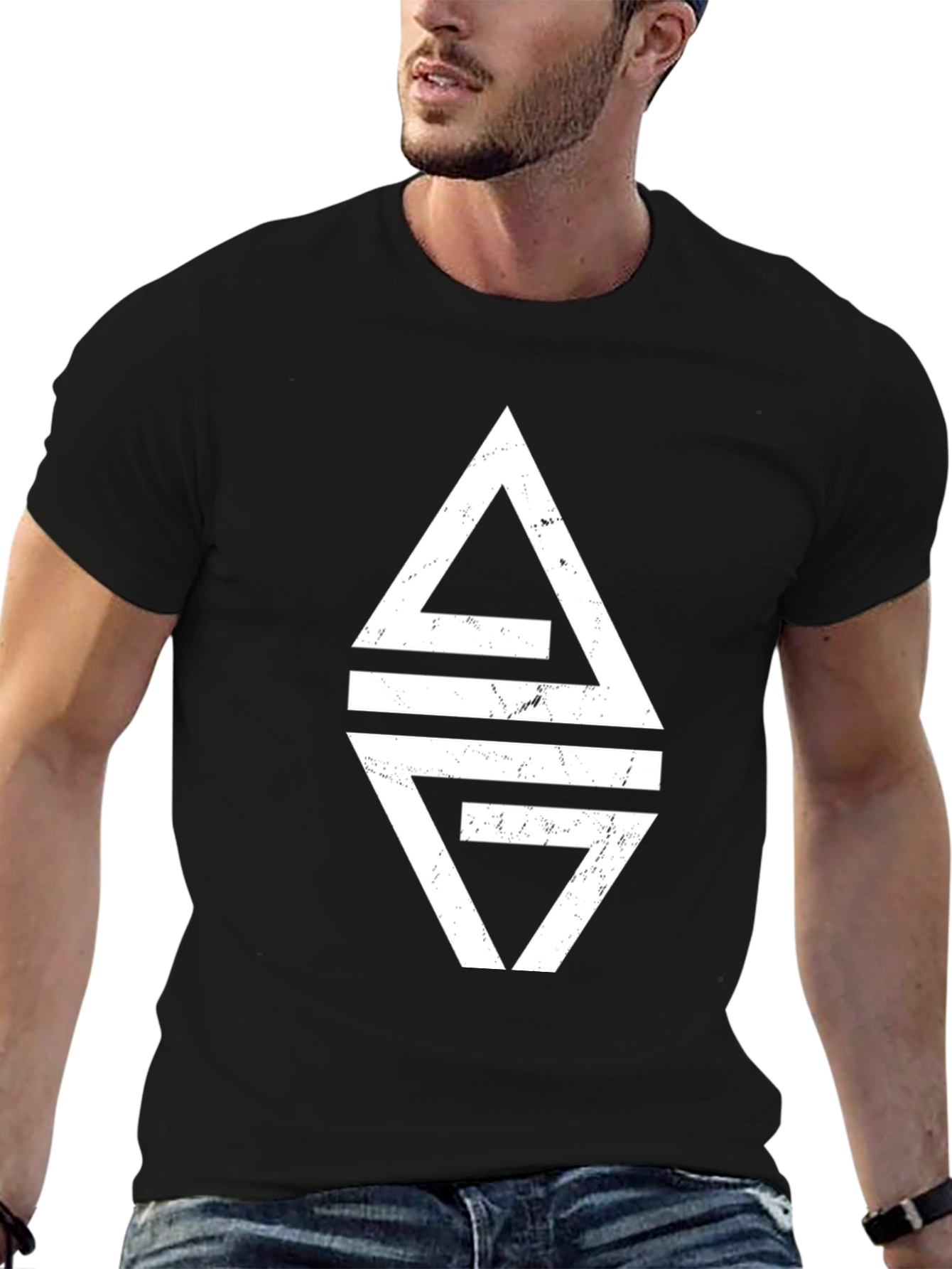 Black Geometric Graphic Print Black T-Shirt view 6