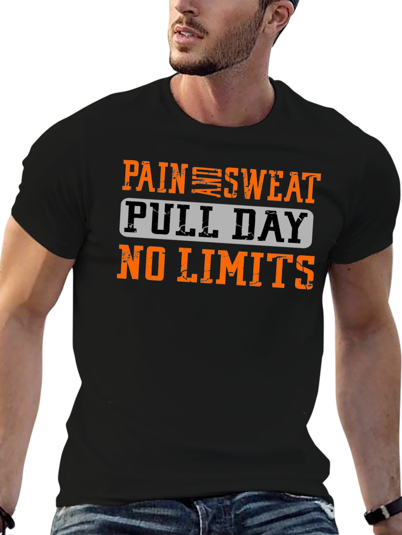 Black Pain Sweat Pull Day No Limits Workout T-Shirt view 6