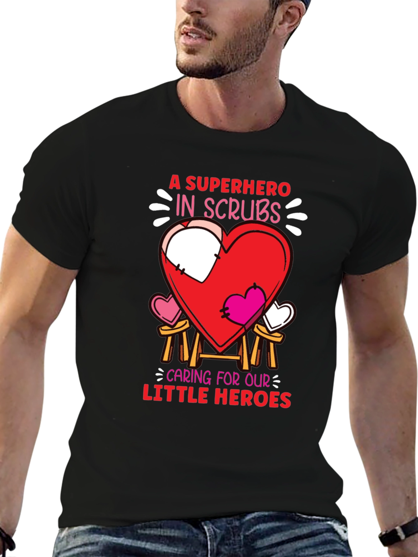 Black Superhero in Scrubs Graphic T-Shirt view 6
