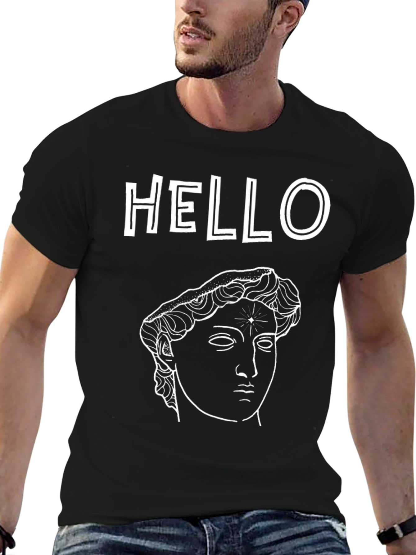 Black Hello Statue Graphic Tee - Trendy Black T-Shirt view 6