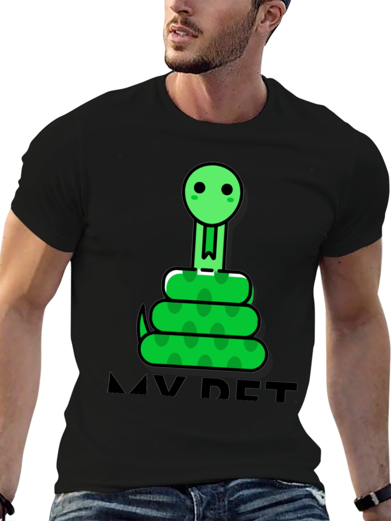 Black Cute Cartoon Snake Graphic Tee - "My Pet" view 6