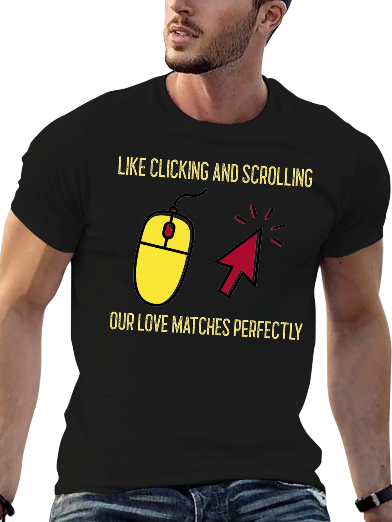 Black Clicking Love T-Shirt - Matching Couple Tee view 6