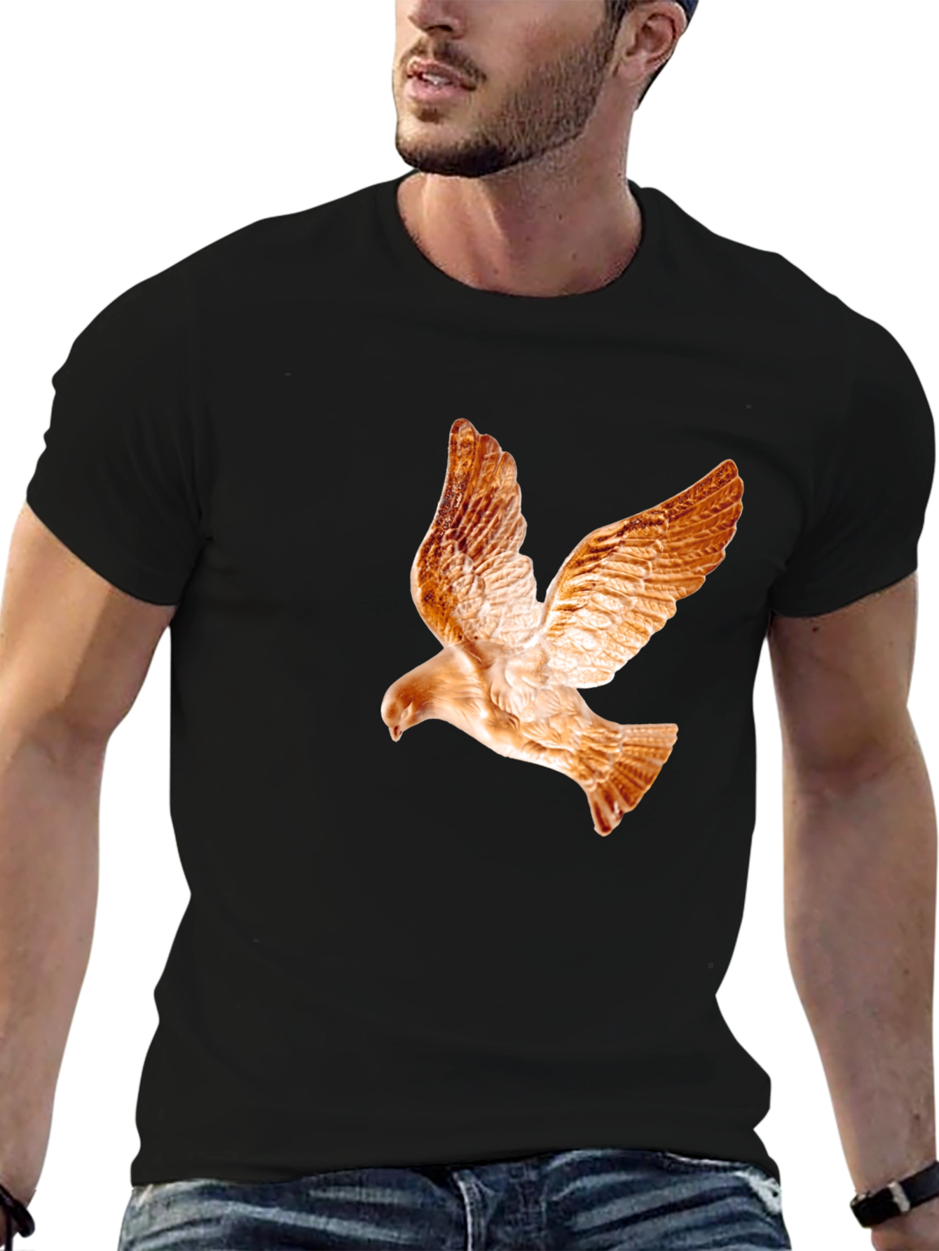 Black Men's Black T-Shirt with Dove Graphic view 6