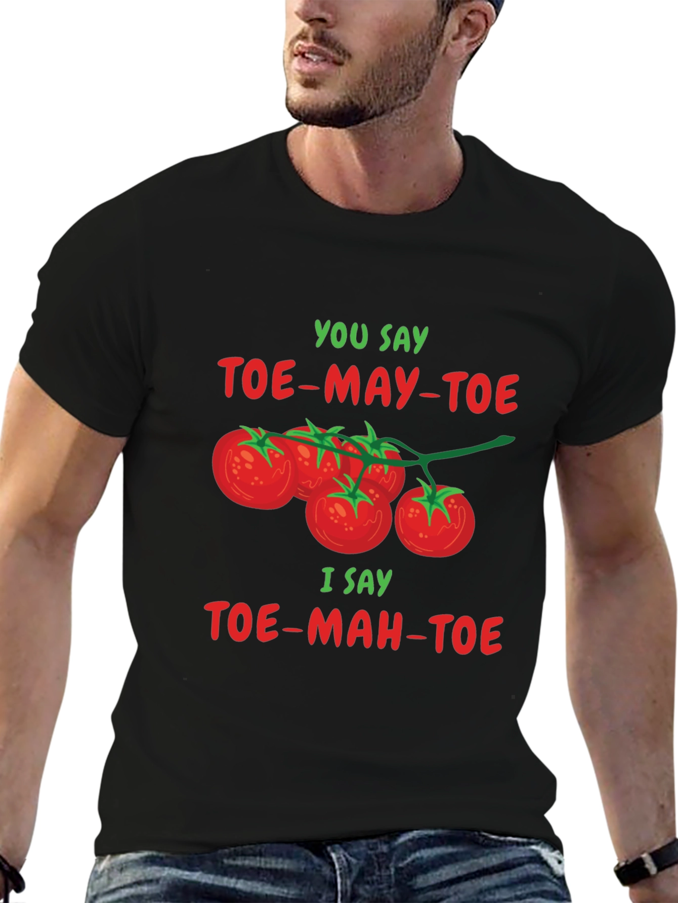Black Tomato Pun T-Shirt: Toe-may-toe Toe-mah-toe Tee view 6