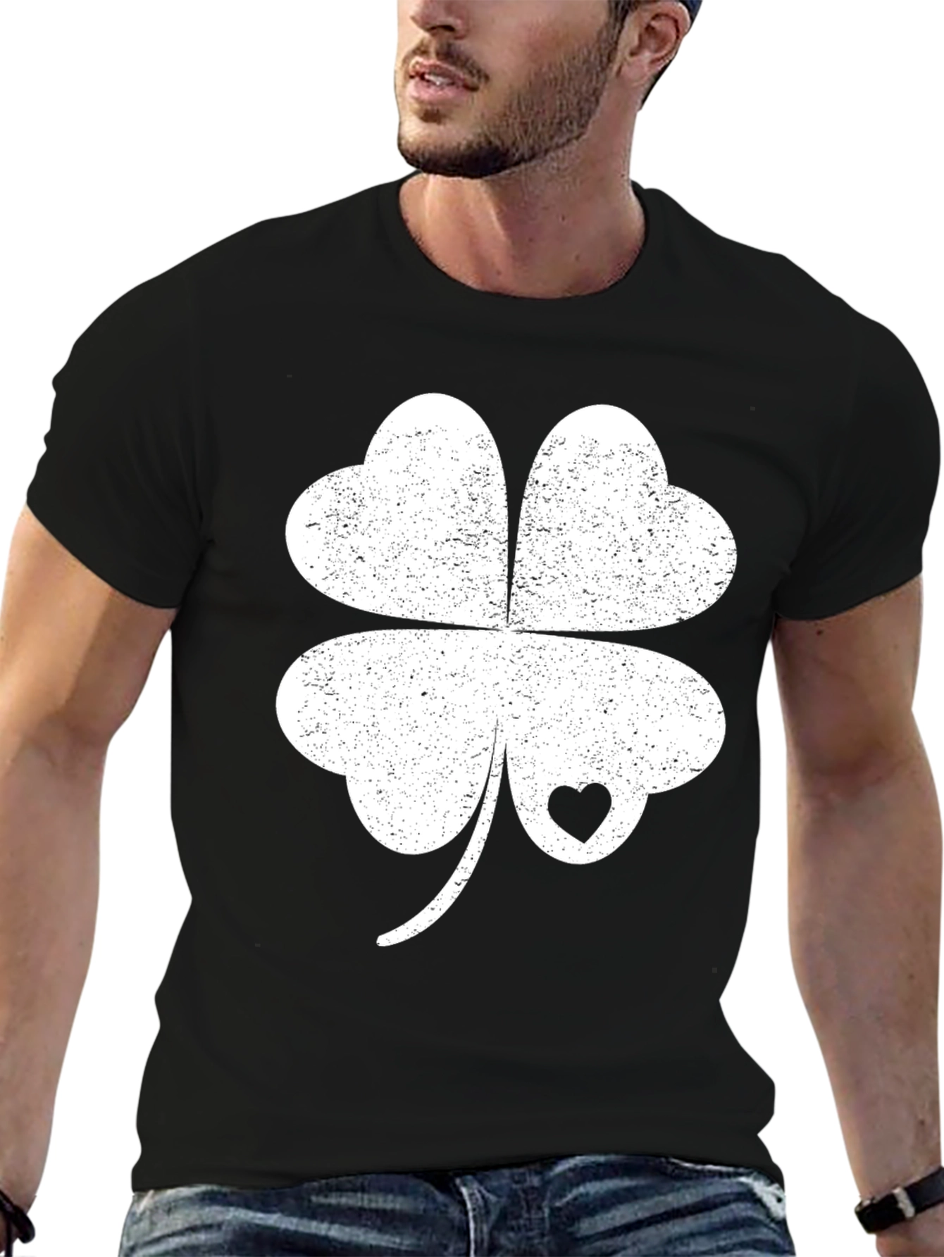 Black Lucky Four Leaf Clover T-Shirt - St. Patrick's Day Tee view 6
