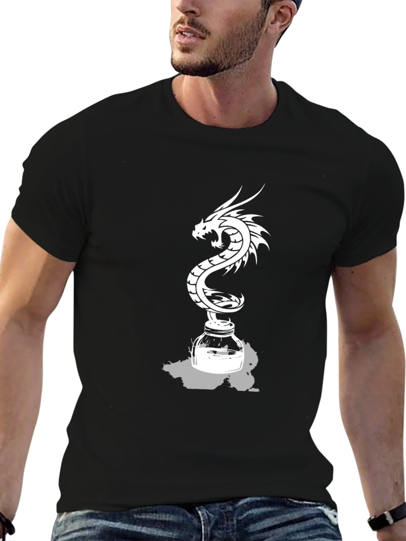 Black Dragon Inkwell Graphic Tee - Black Cotton Blend view 6