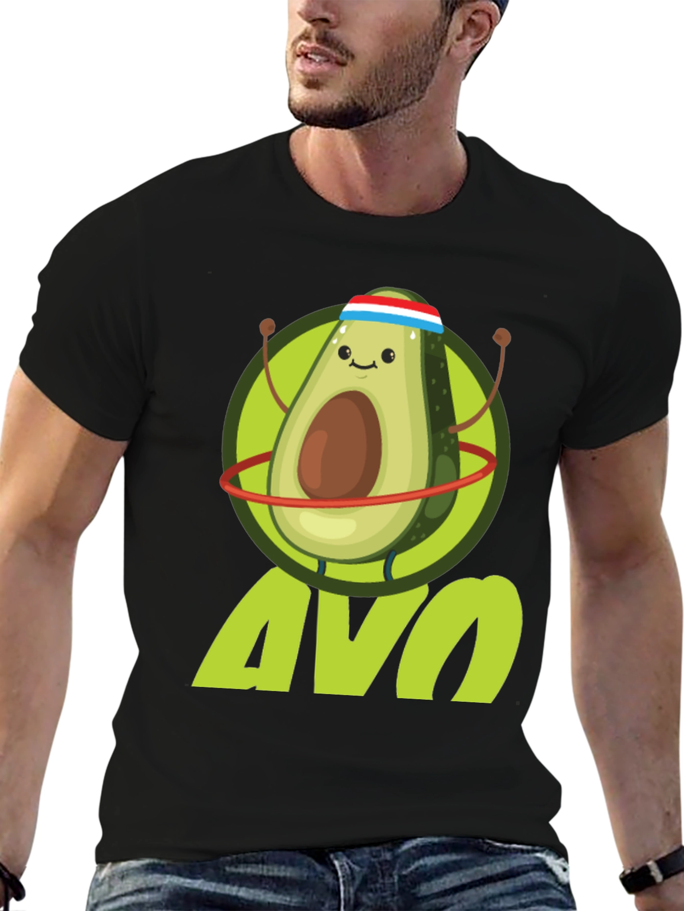 Black Funny Avocado Fitness T-Shirt | Avo Workout Tee view 6