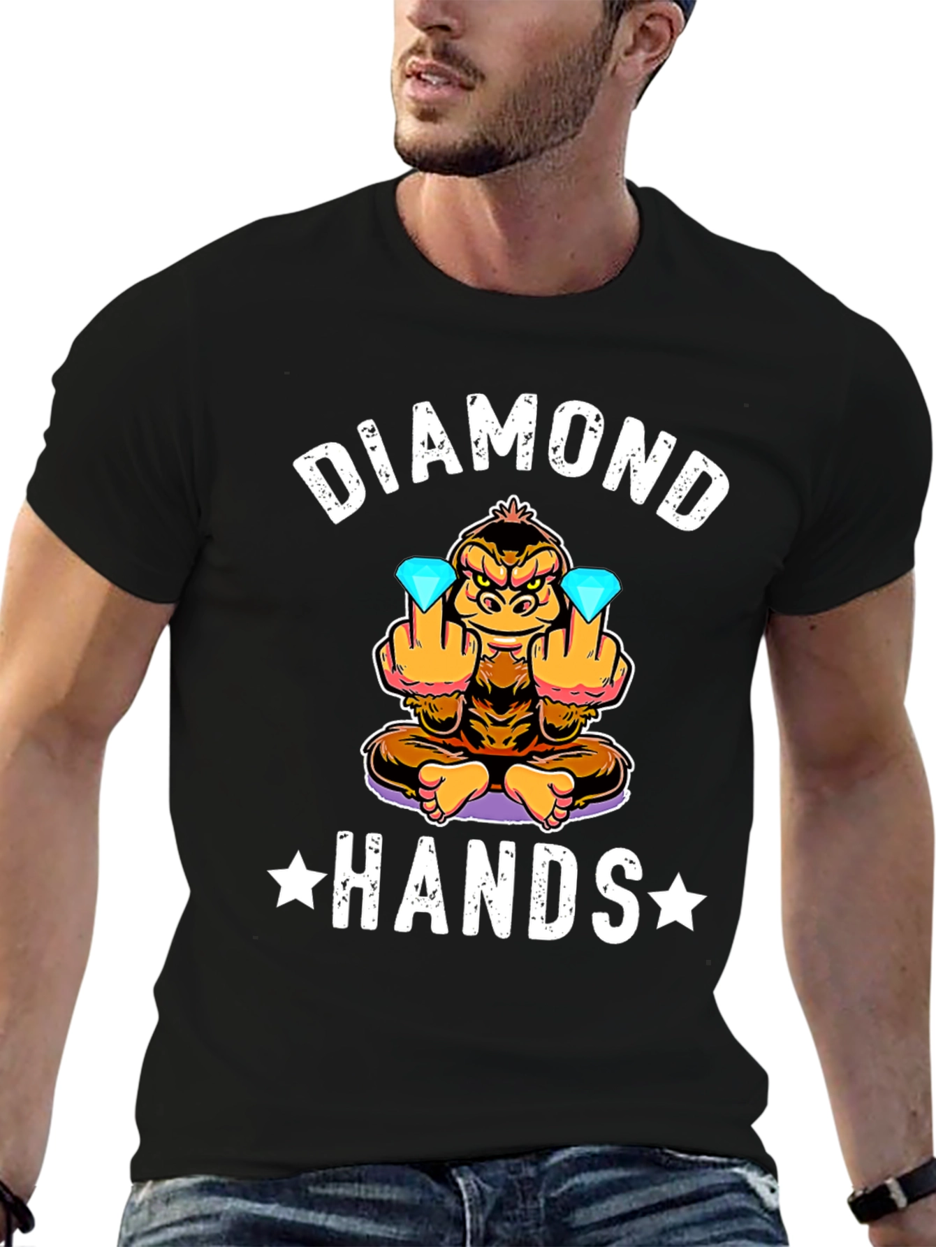 Black Diamond Hands Funny Monkey T-Shirt view 6
