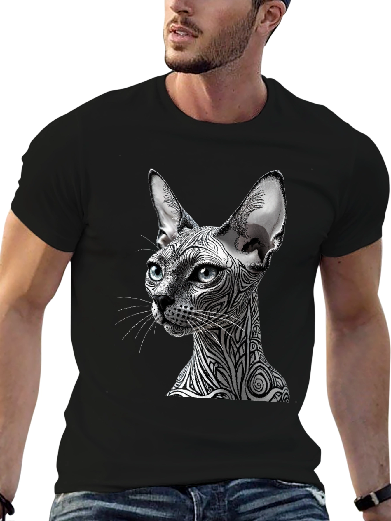 Black Unique Cat Graphic T-Shirt - Stylish Black Tee view 6