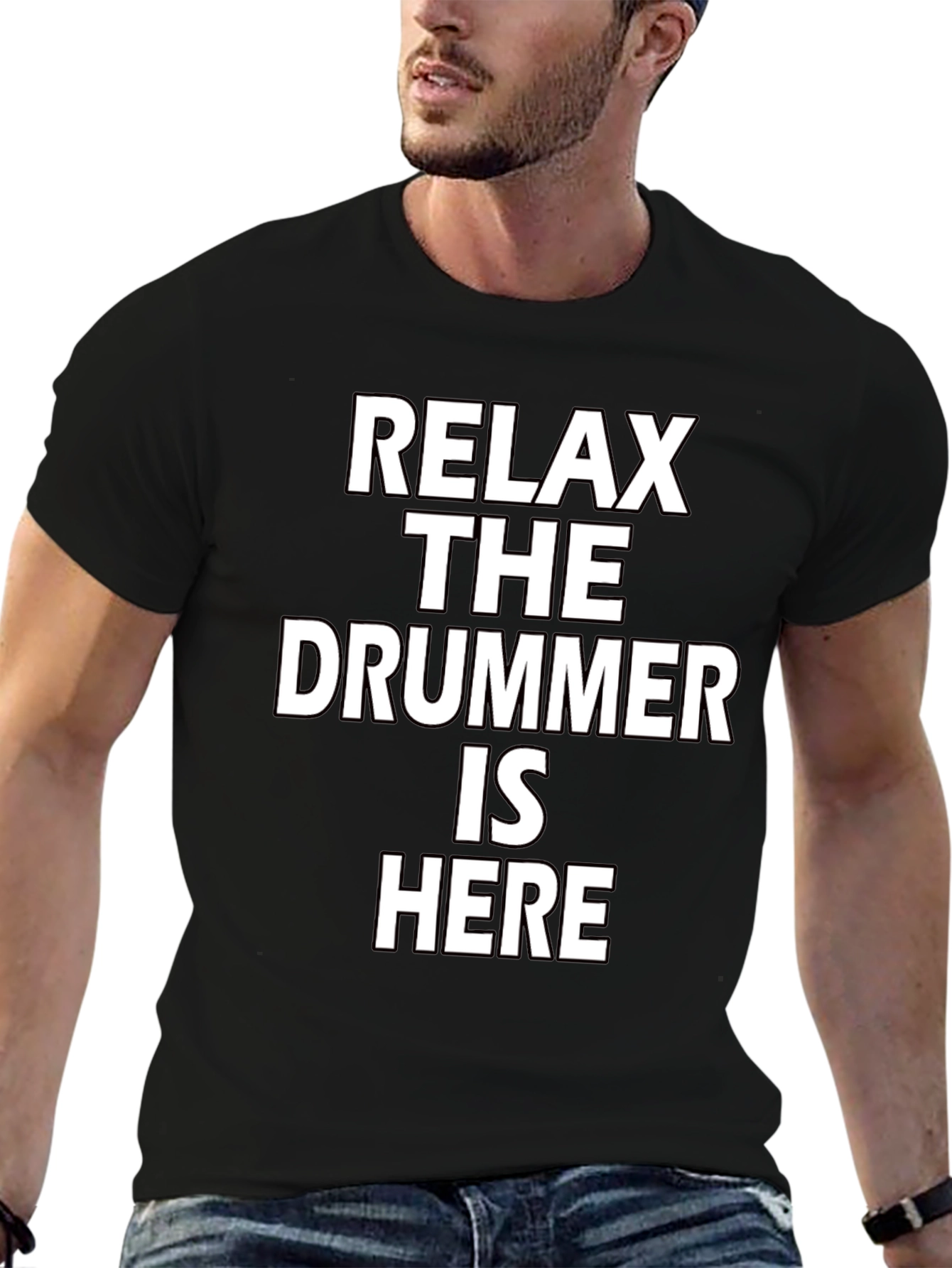 Black Relax The Drummer Is Here Funny Musician T-Shirt view 6