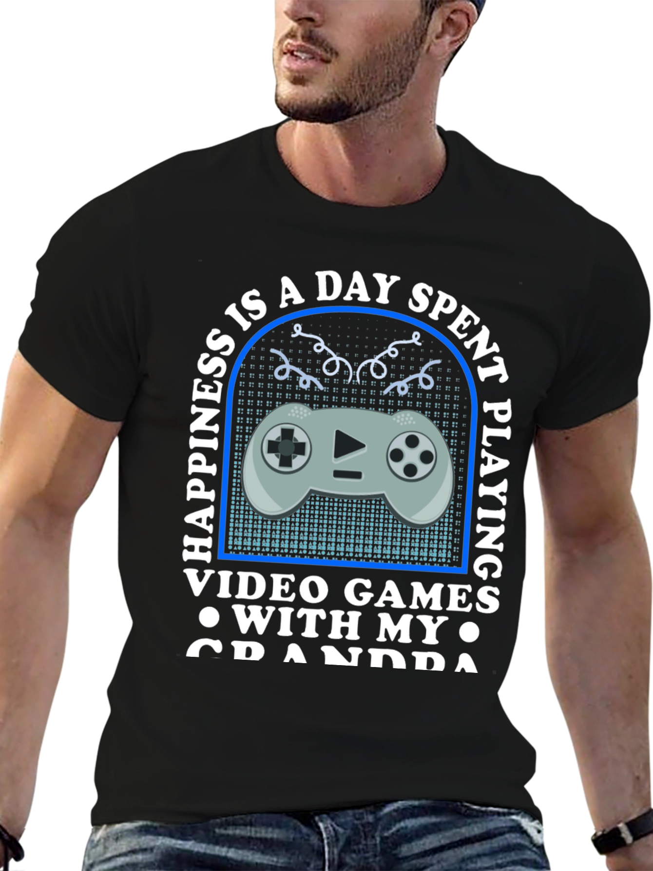 Black Gaming Grandpa T-Shirt - Happiness is a Day Spent Playing view 6