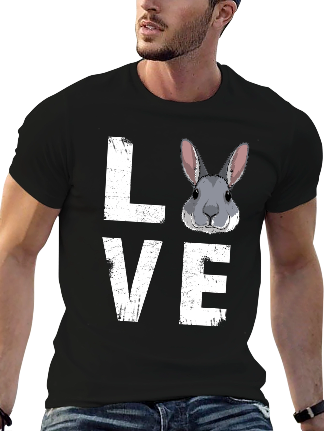 Black Love Rabbit Graphic Print T-Shirt view 6