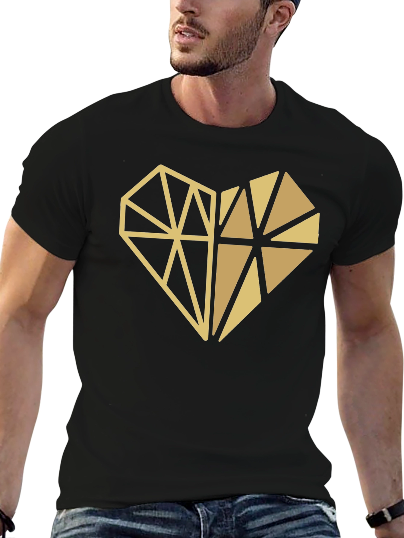 Black Geometric Heart Graphic Tee - Modern Style view 6
