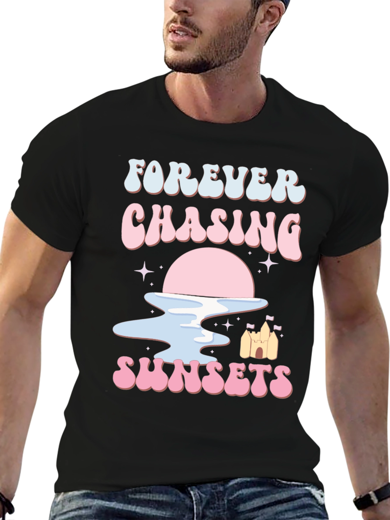 Black Forever Chasing Sunsets Graphic Tee view 6