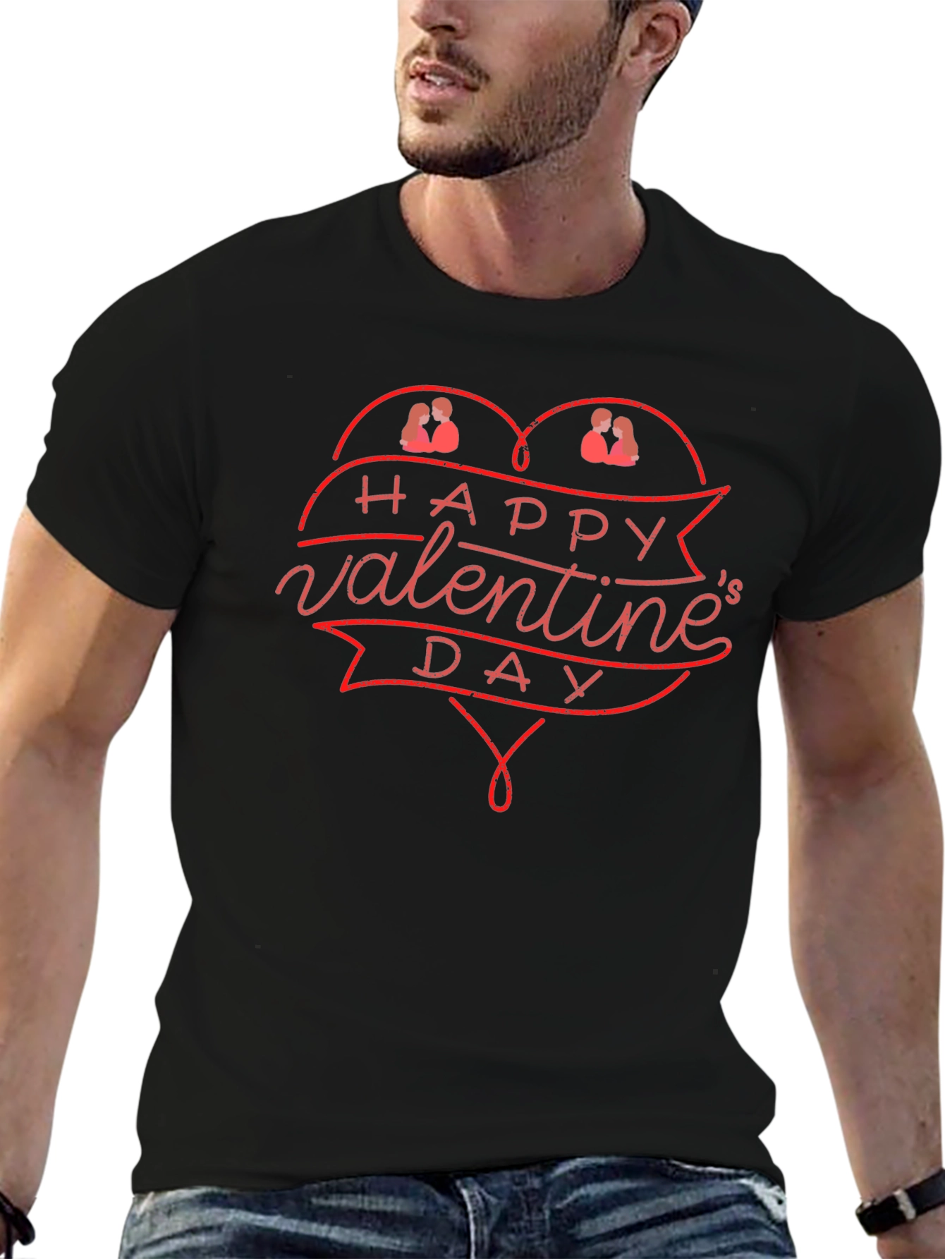 Black Valentine's Day Graphic Tee - Heart Design view 6