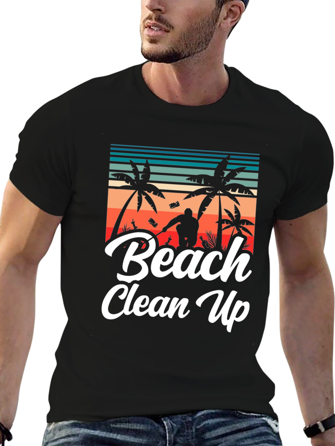 Black Beach Clean Up Graphic T-Shirt, Black view 6