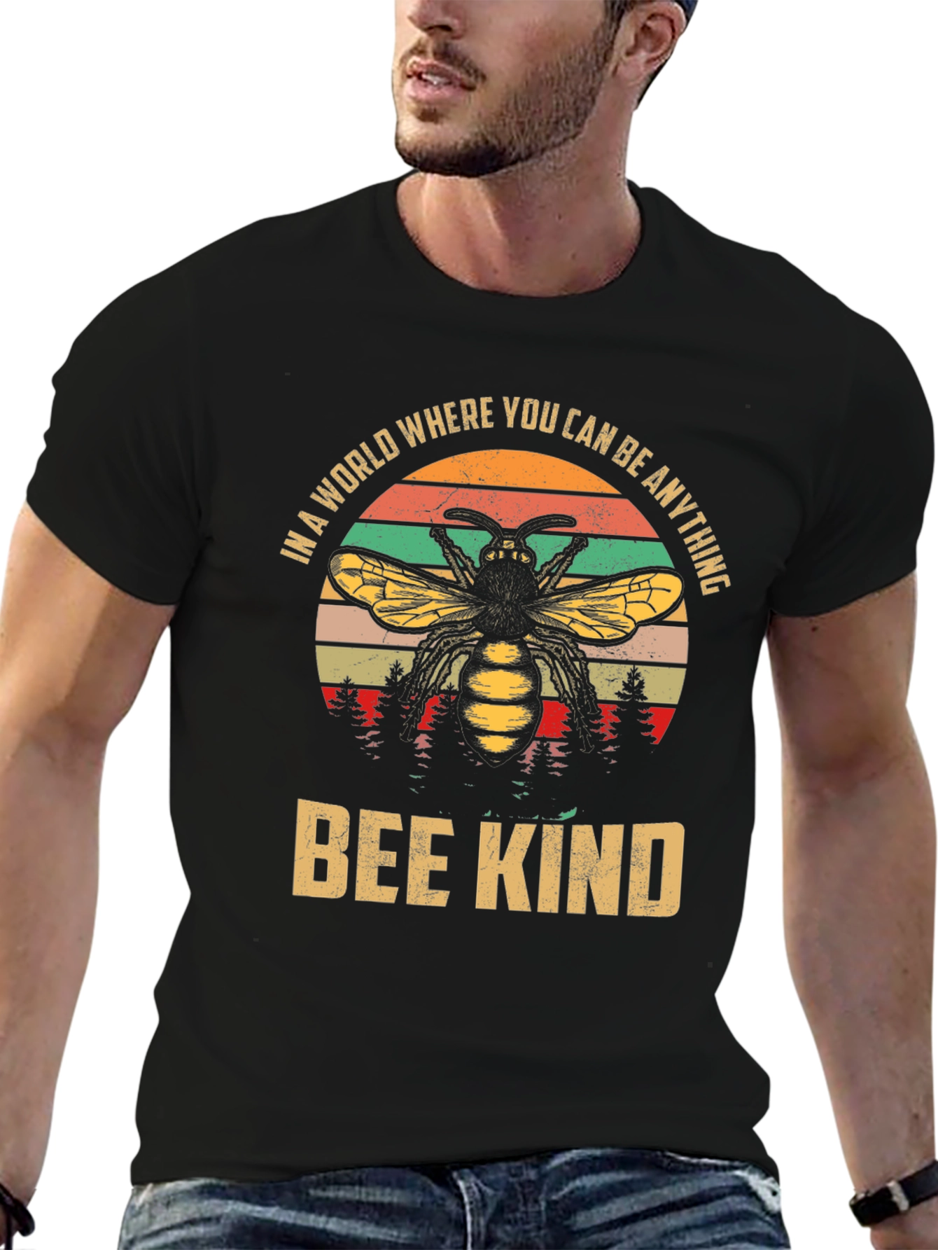 Black Bee Kind Graphic Tee - Trendy Casual Top view 6