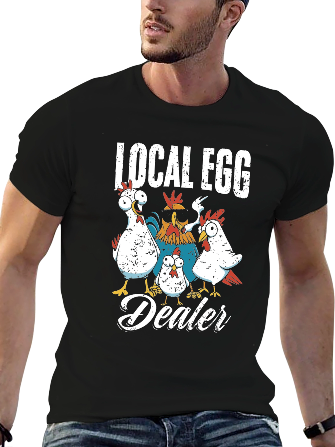 Black Local Egg Dealer Chicken Graphic T-Shirt view 6