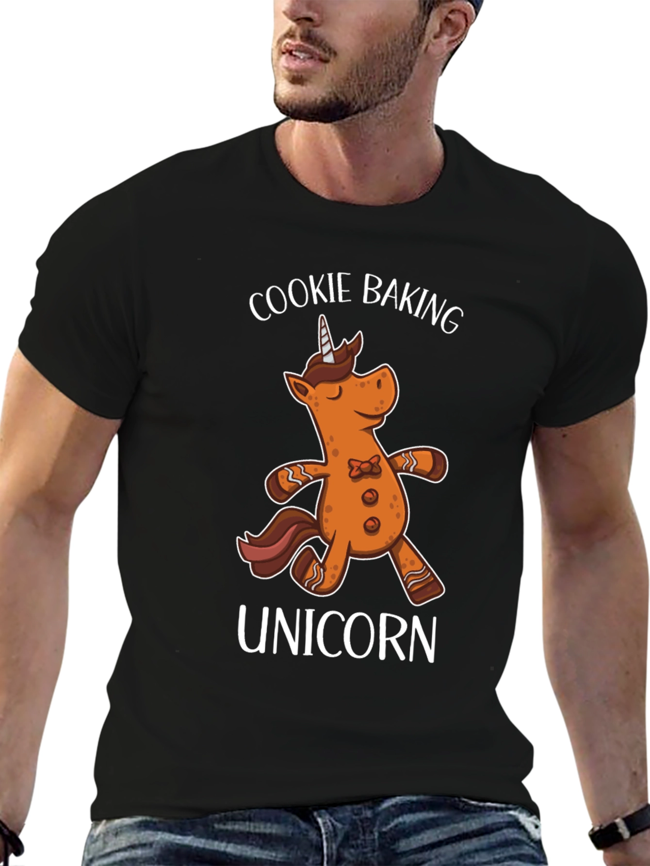 Black Cookie Baking Unicorn T-Shirt view 6
