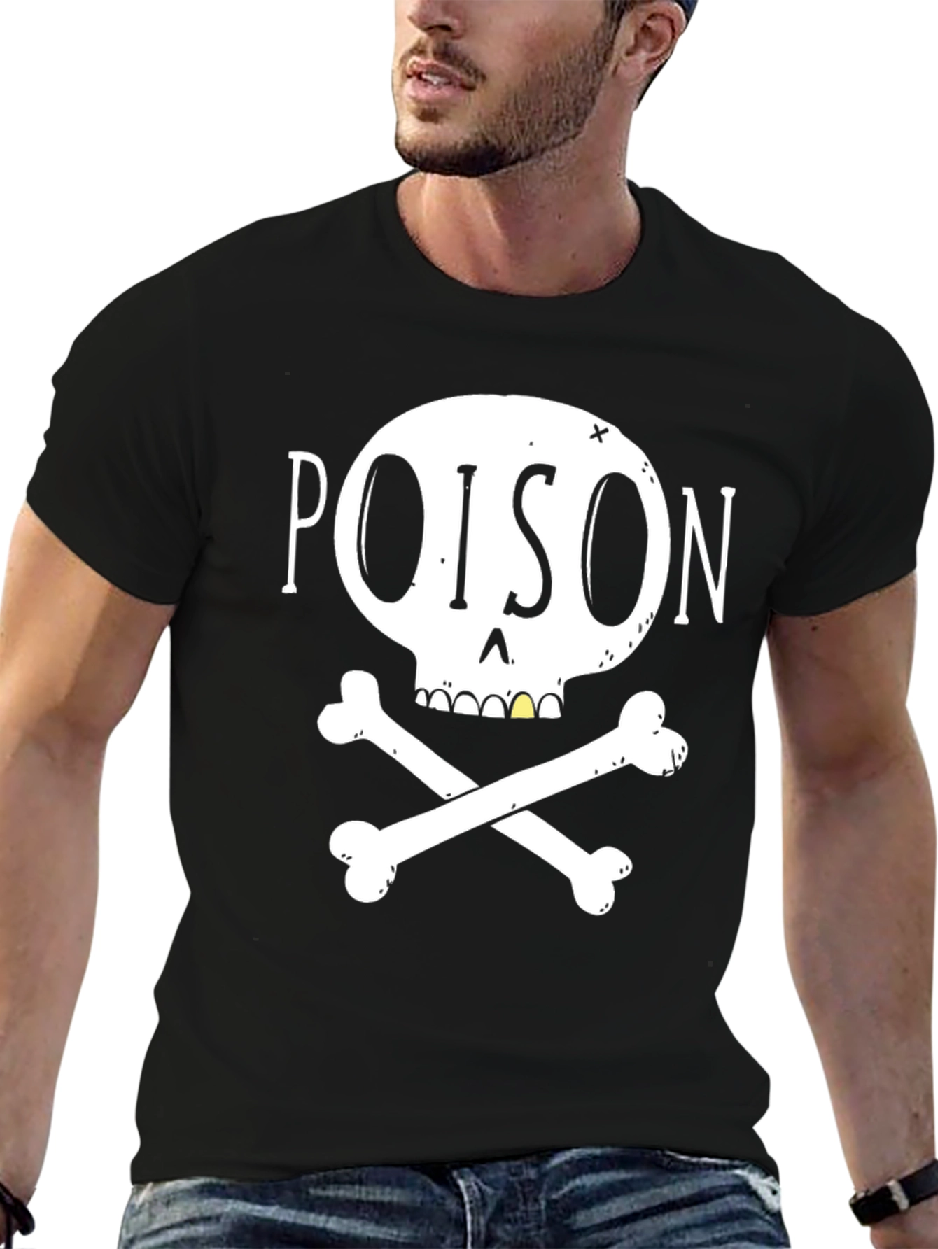Black Poison Skull Graphic Tee - Black Casual T-Shirt view 6