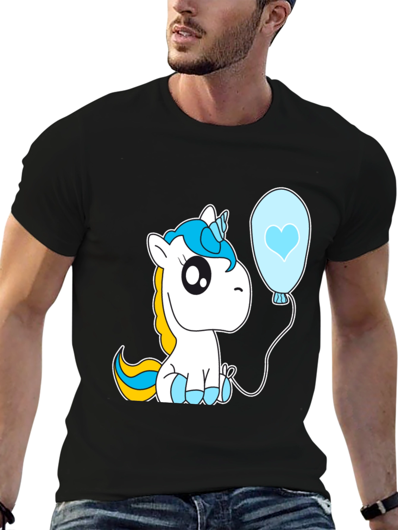 Black Cute Unicorn Balloon Graphic T-Shirt - Black view 6