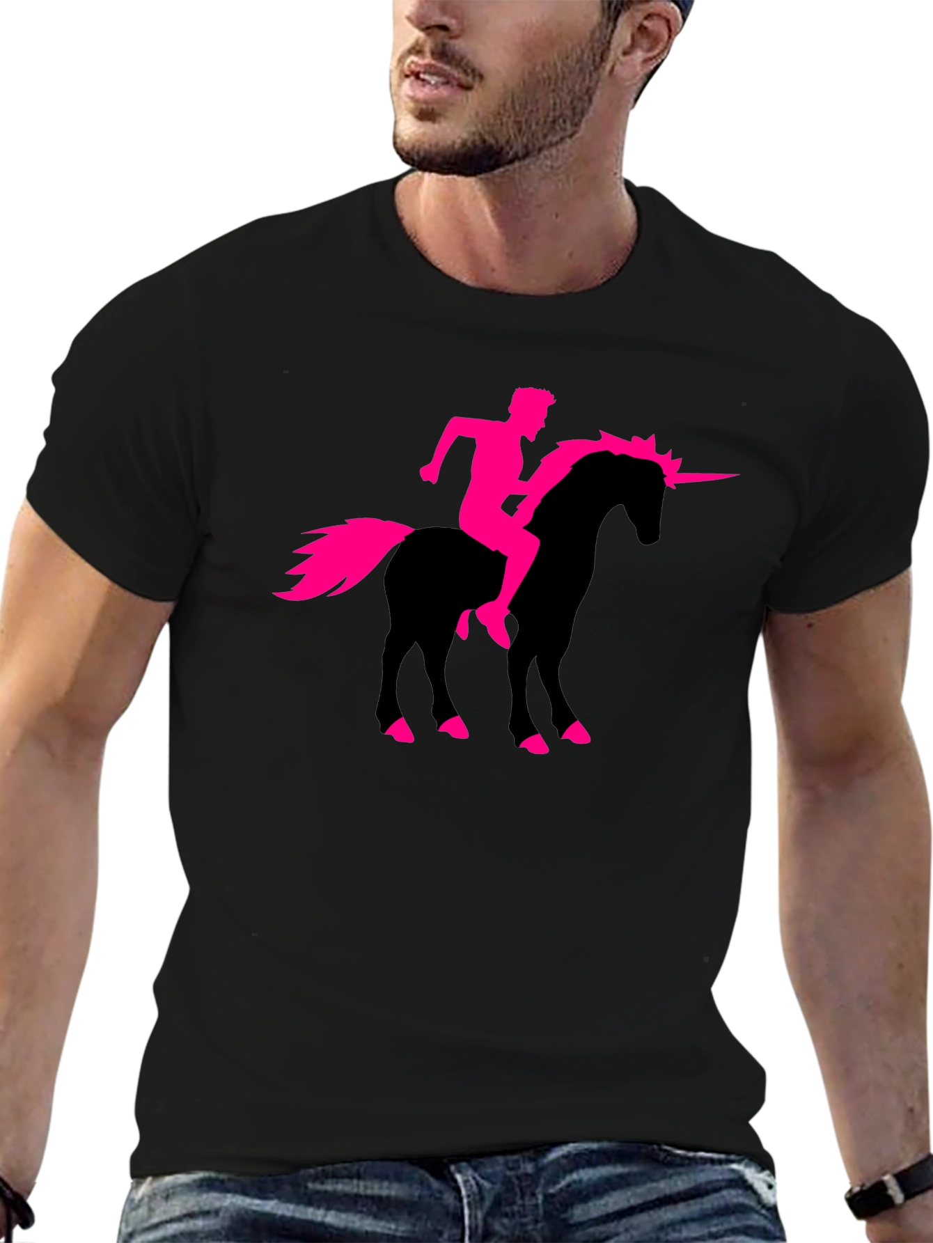 Black Unicorn Rider Graphic T-Shirt - Black Cotton Tee view 6
