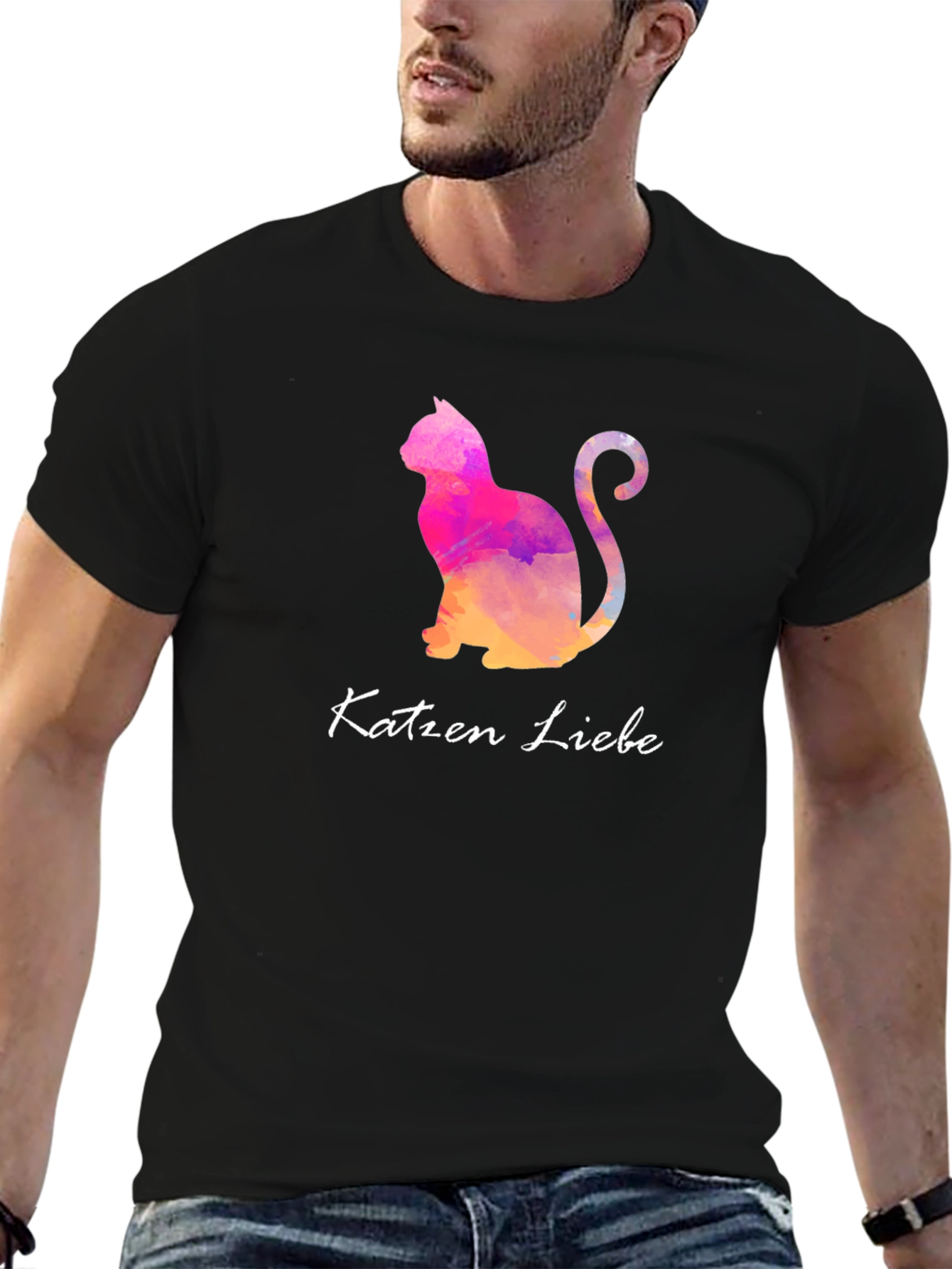 Black Cat Lover T-Shirt - Katzen Liebe Watercolor view 6