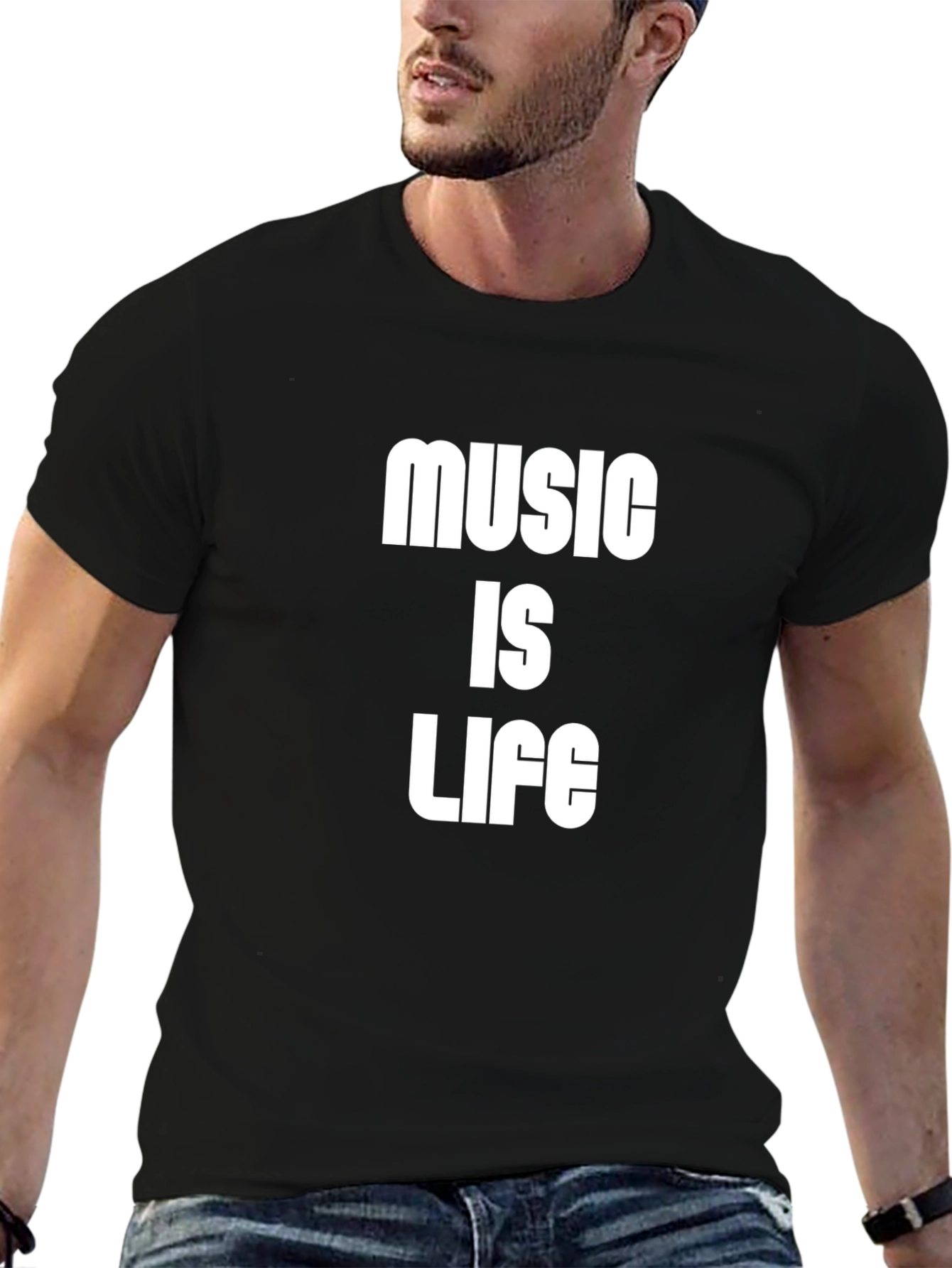 Black Music Is Life Graphic Tee - Black Cotton T-Shirt view 6
