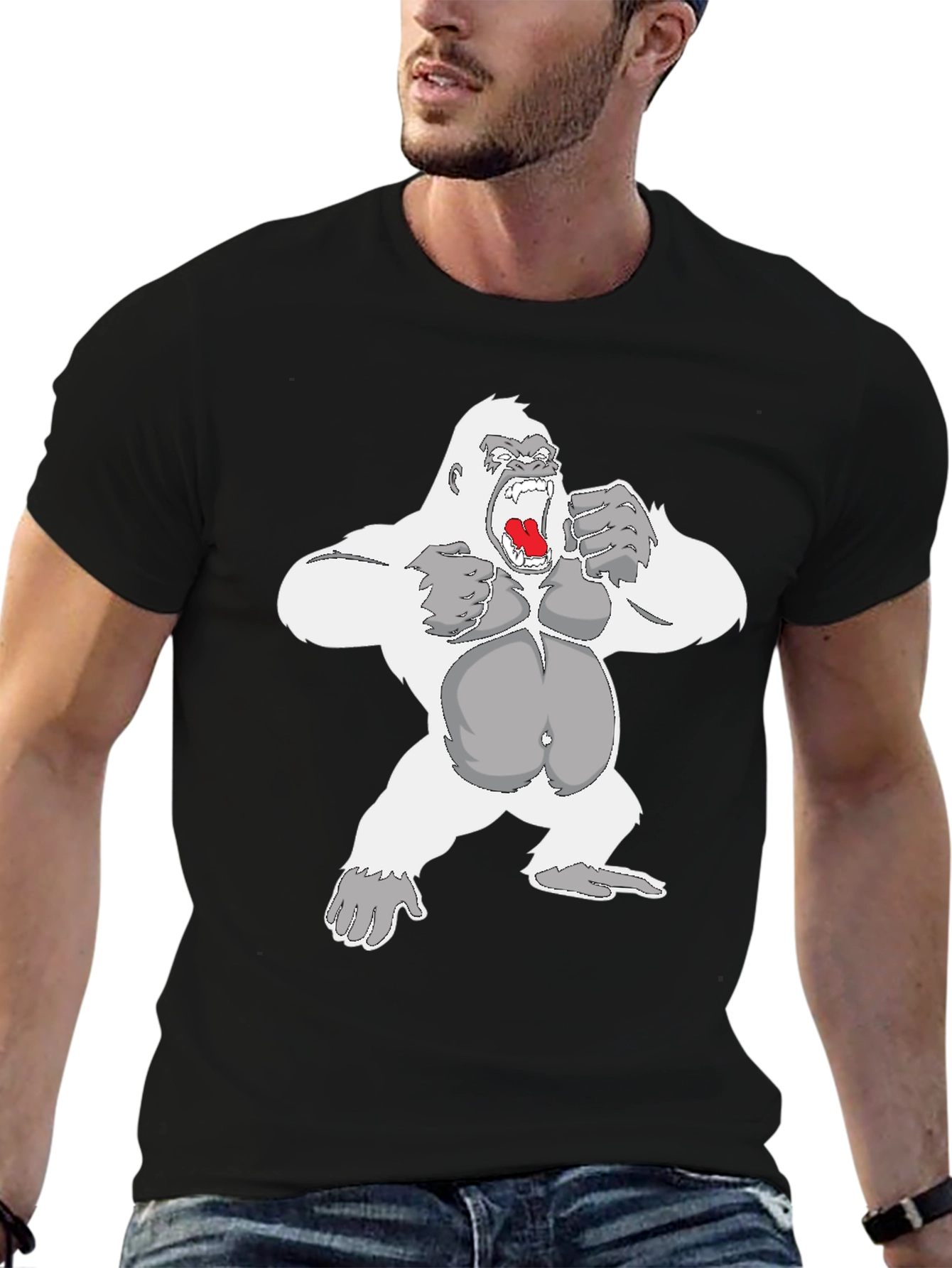 Black Angry Gorilla Graphic Tee - Men's Black T-Shirt view 6