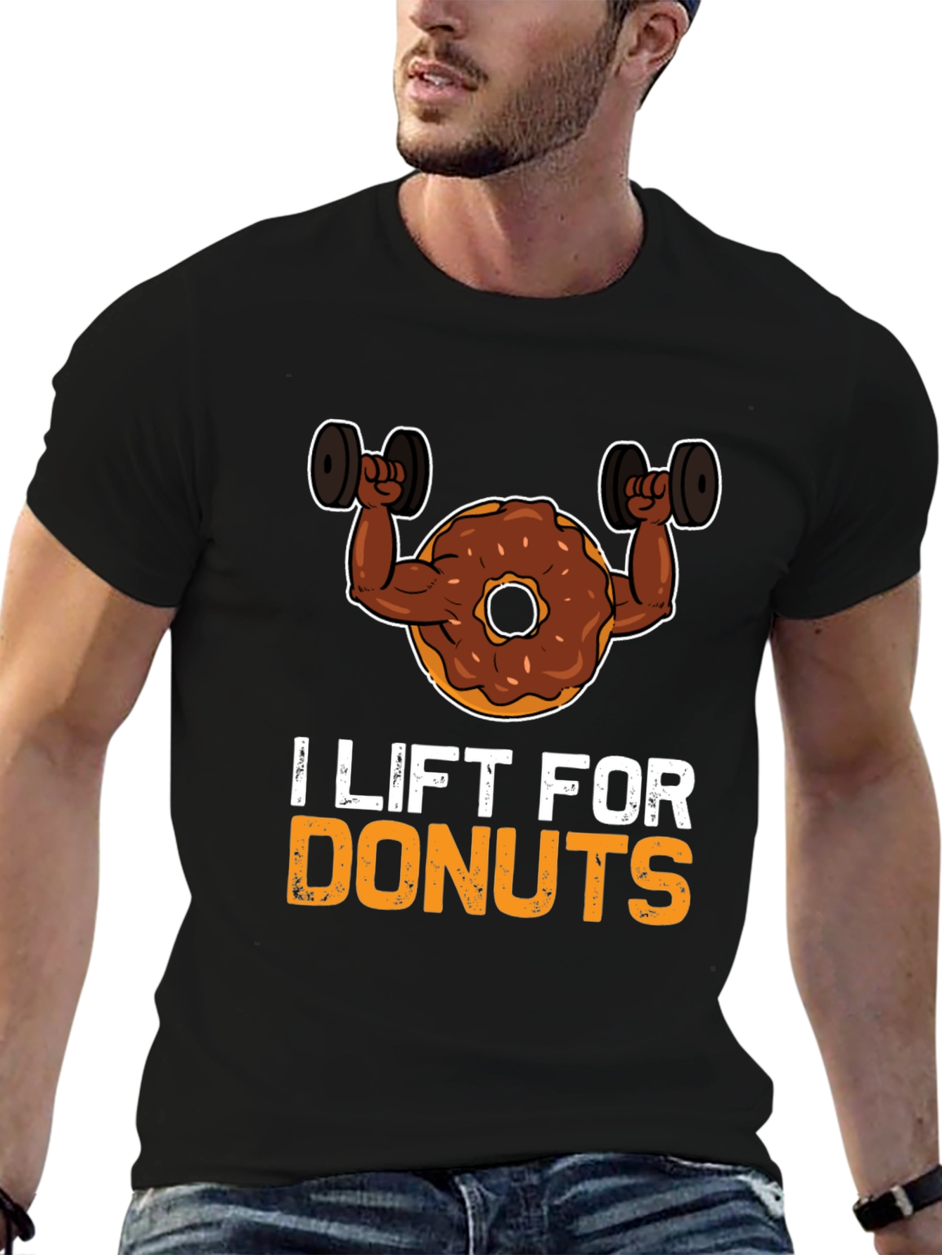 Black I Lift For Donuts Black Graphic T-Shirt view 6