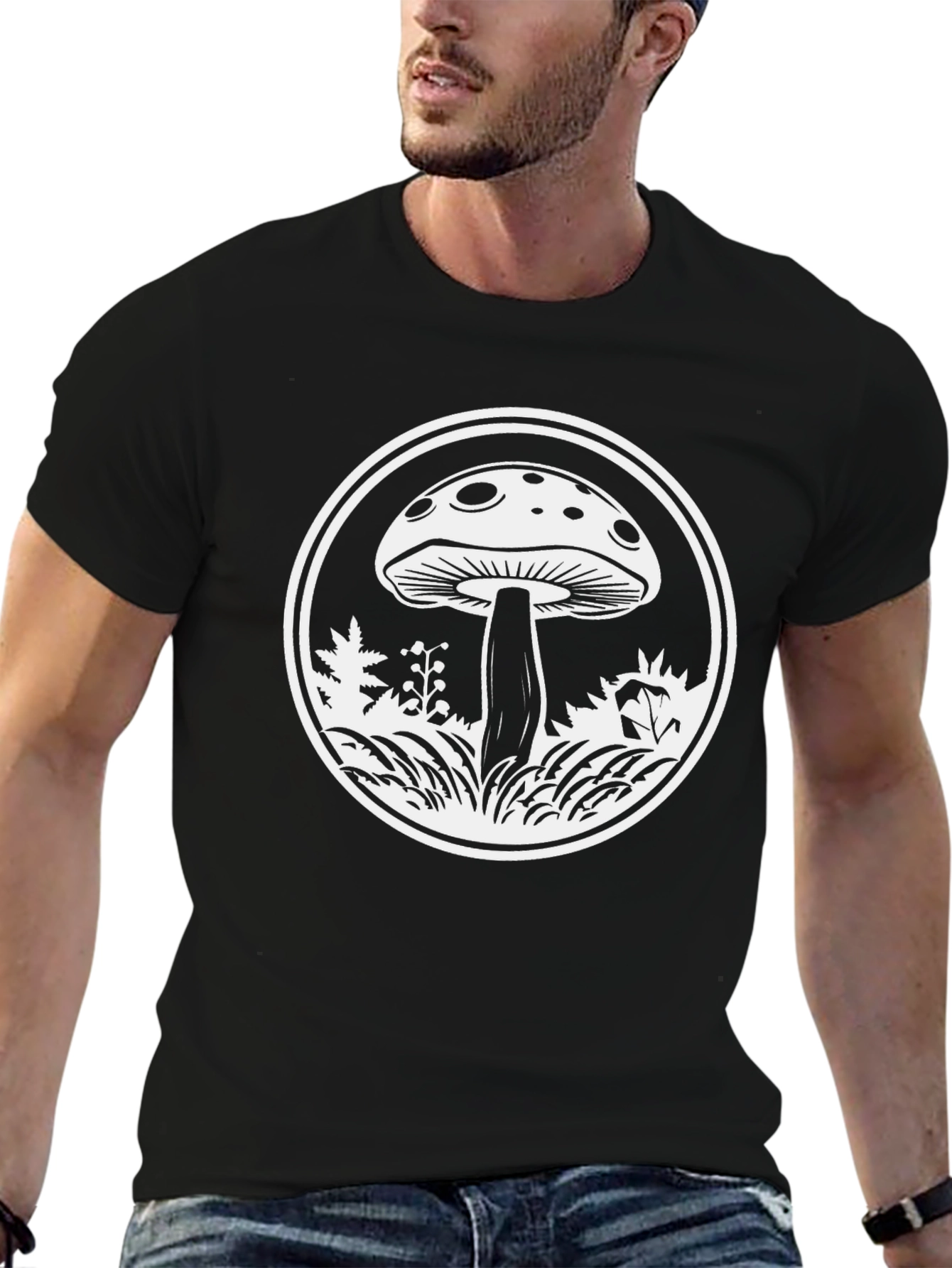 Black Mushroom Graphic Tee - Black Cotton Blend view 6