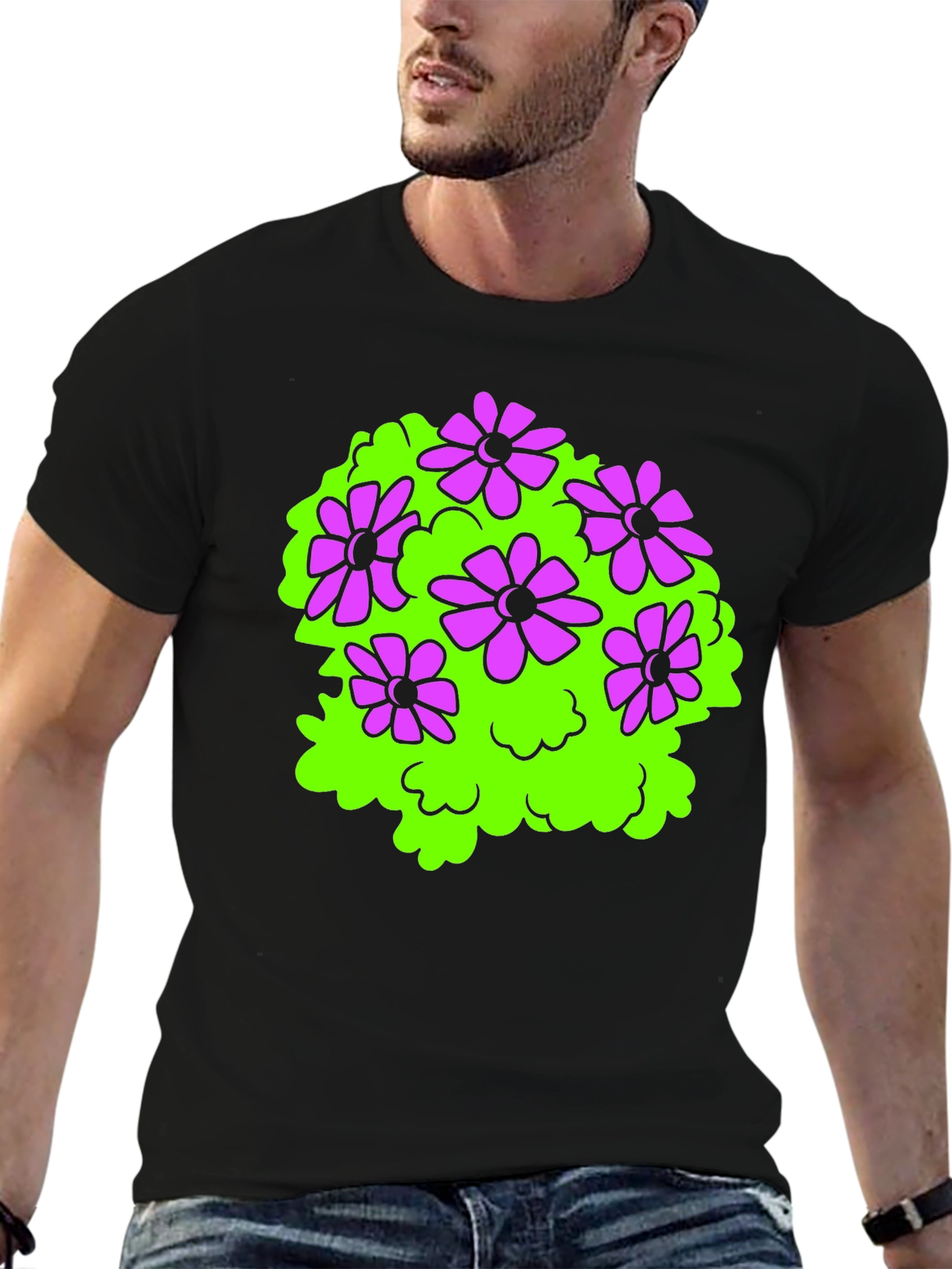 Black Black T-Shirt with Floral Bush Design view 6