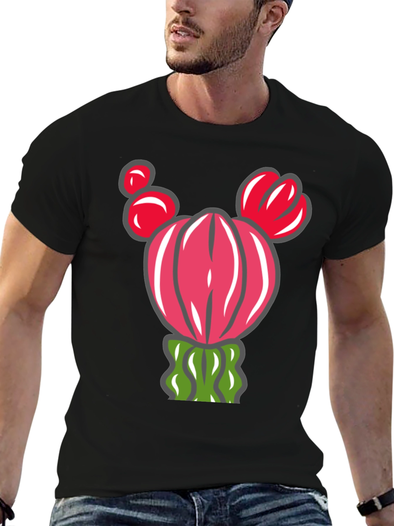 Black Cactus Graphic T-Shirt - Whimsical Desert Style view 6