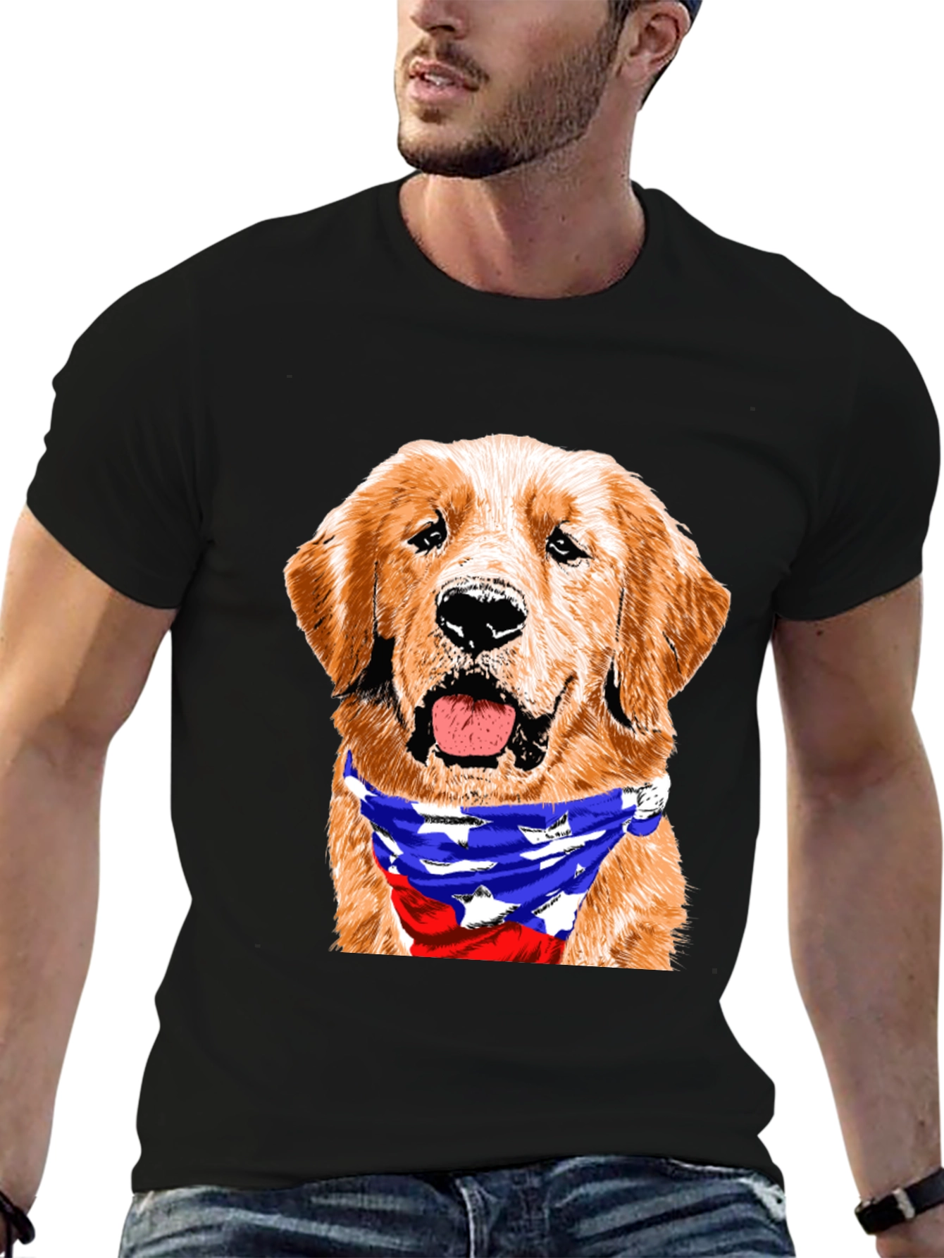 Black Golden Retriever American Flag Bandana T-Shirt view 6