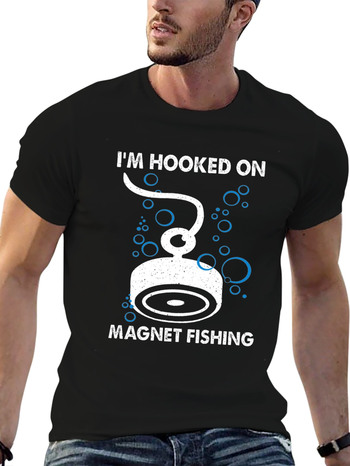 Black Hooked on Magnet Fishing T-Shirt view 6