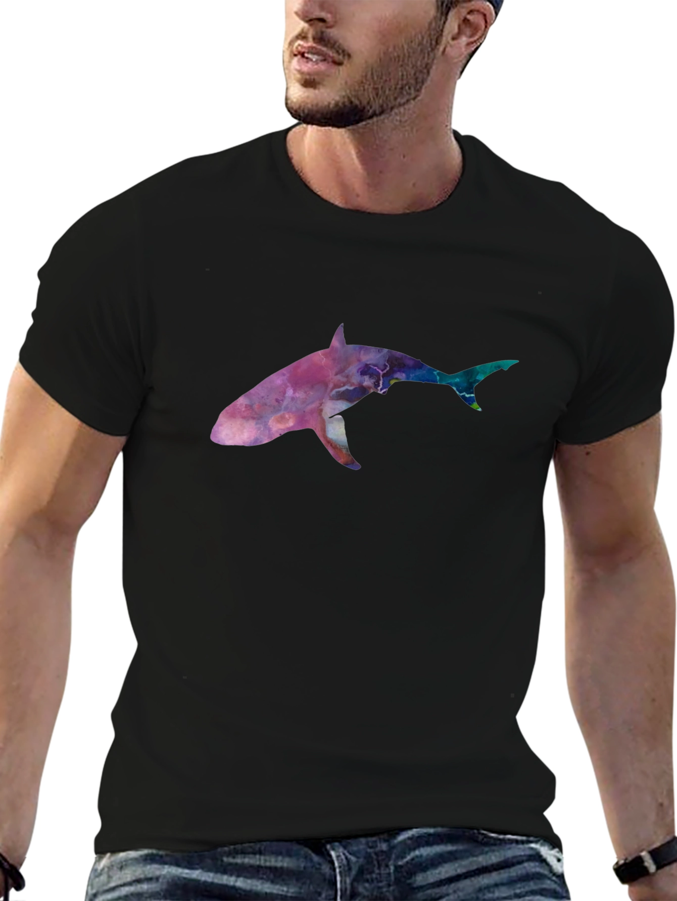 Black Galaxy Shark Graphic Tee - Black Cotton Blend view 6