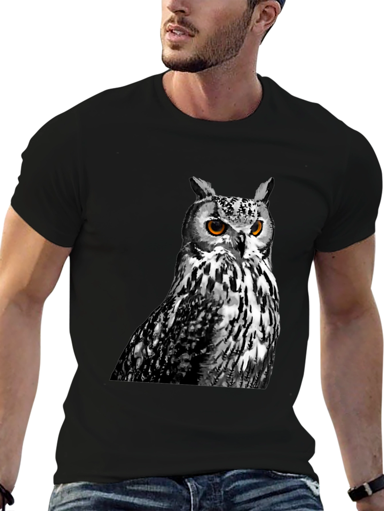 Black Owl Graphic Print Crew Neck T-Shirt view 6