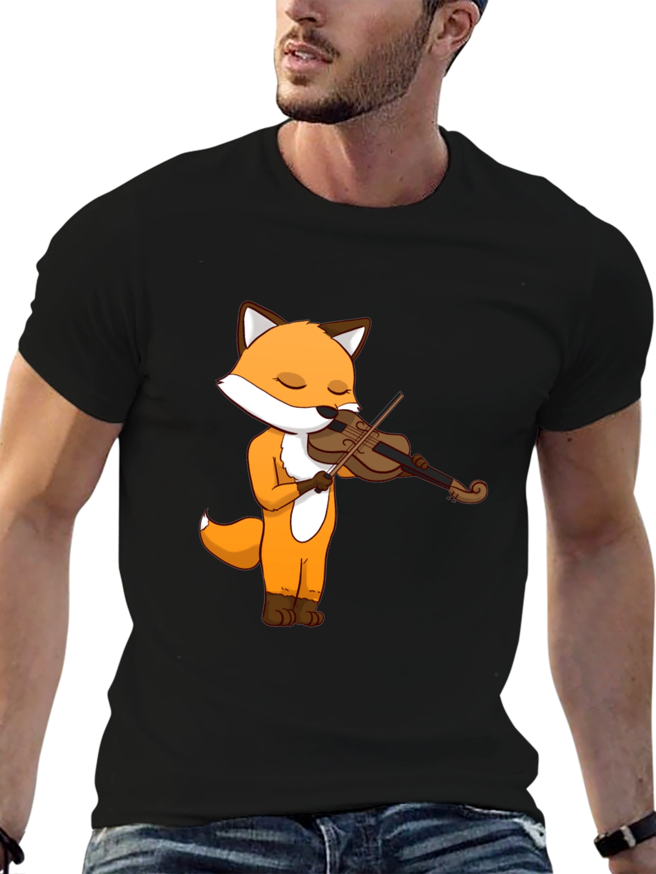 Black Fox Violinist Graphic Tee - Unisex Cotton T-Shirt view 6