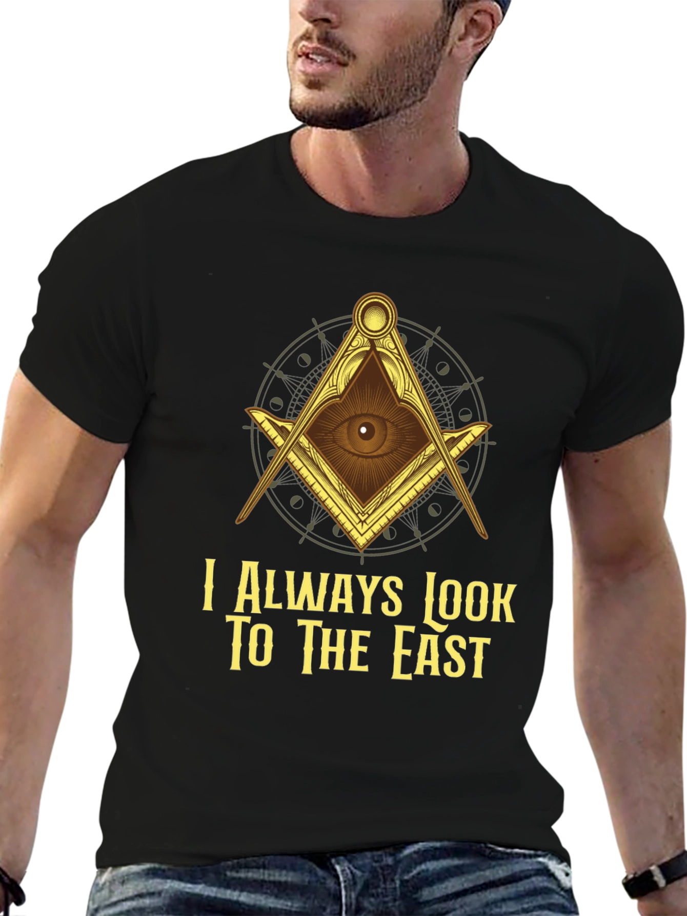 Black Masonic Eye T-Shirt - I Always Look To The East view 6