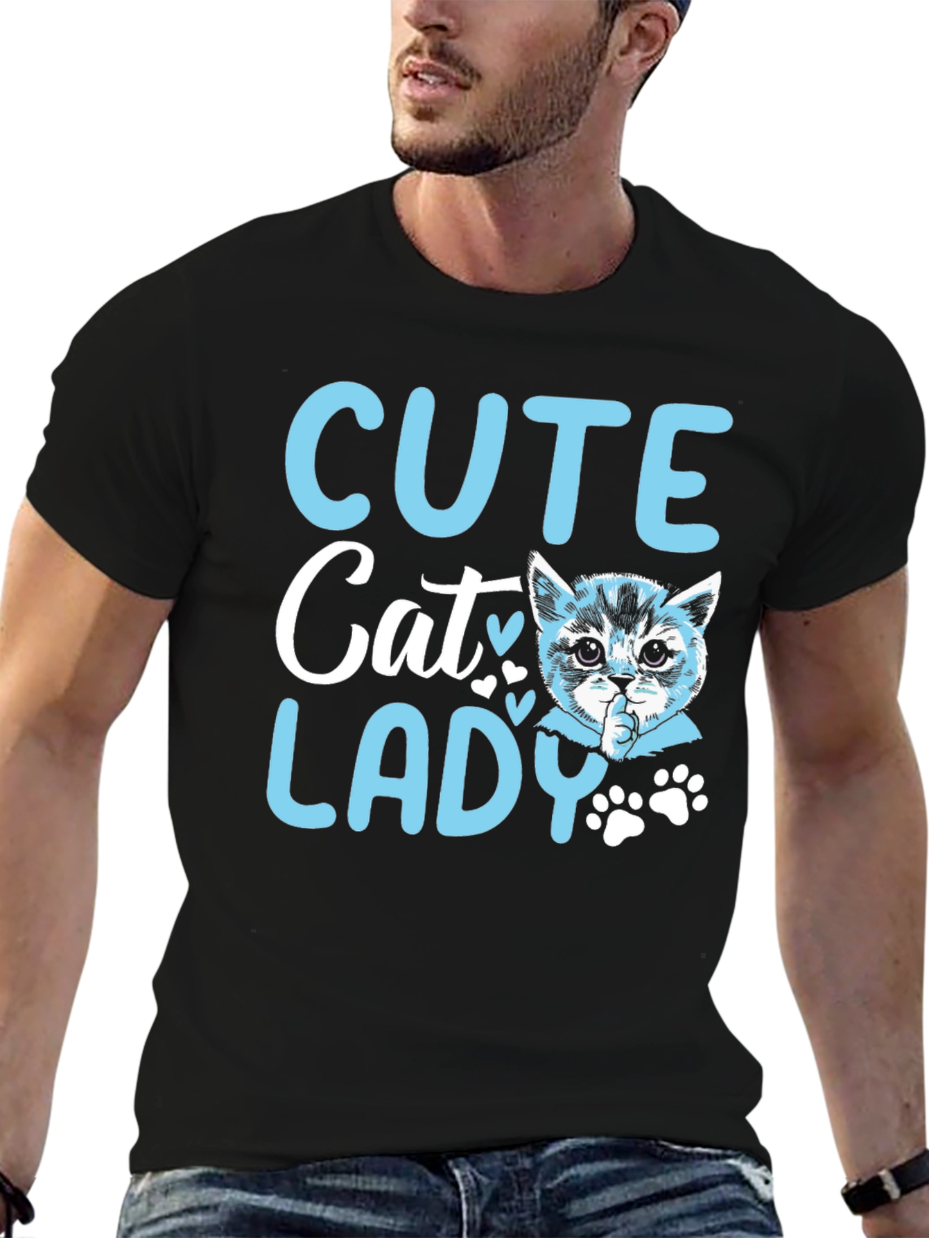 Black Cute Cat Lady Graphic T-Shirt view 6