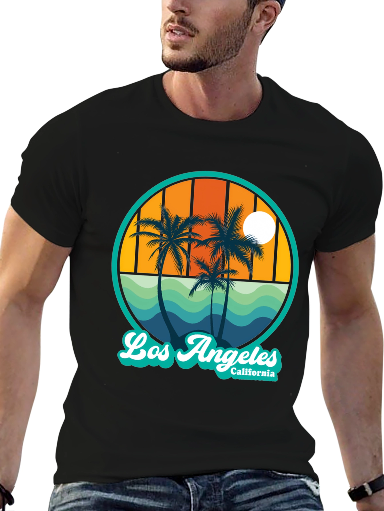 Black Los Angeles California Palms Graphic T-Shirt view 6