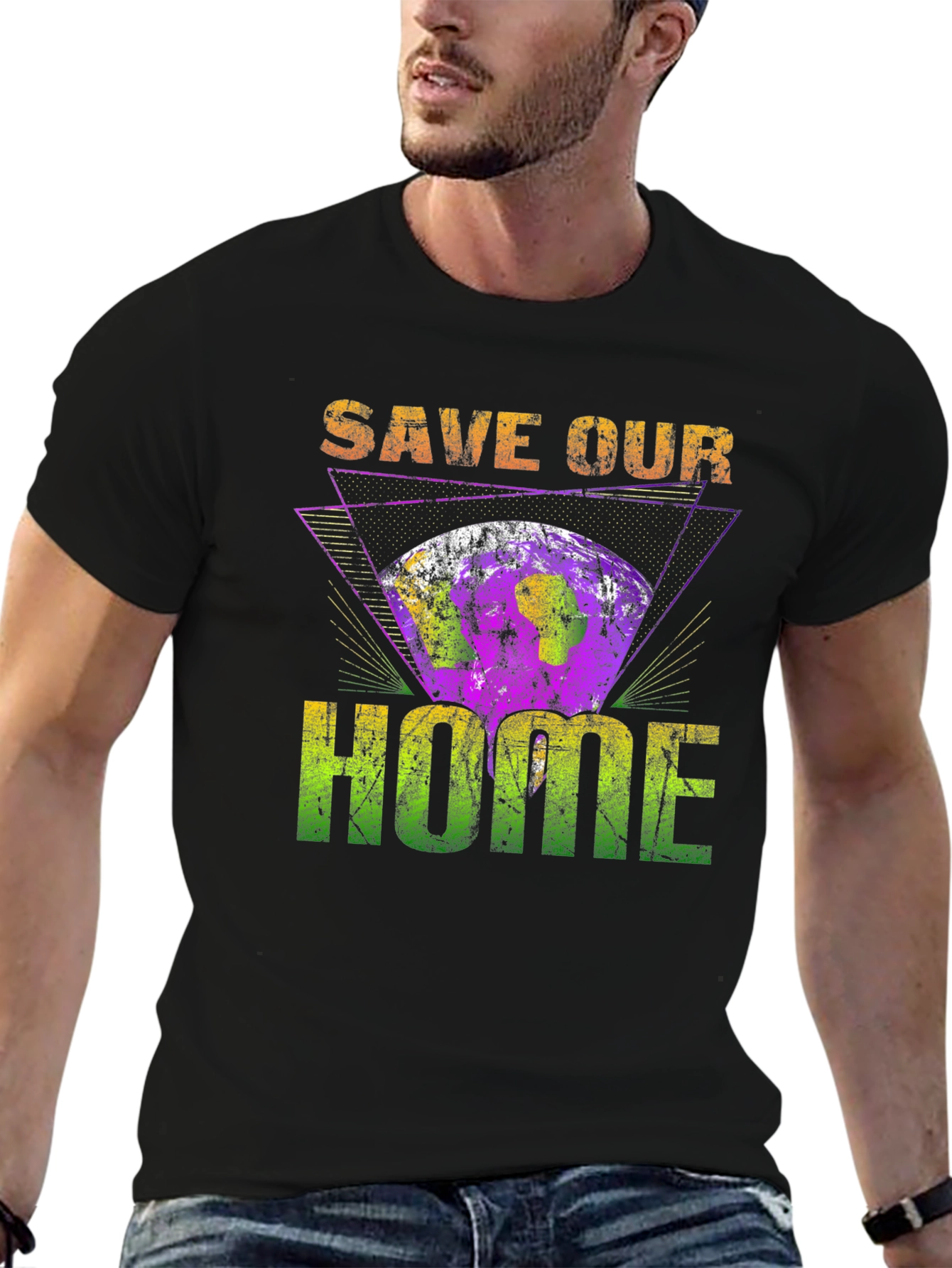 Black Save Our Home Earth Graphic T-Shirt view 6