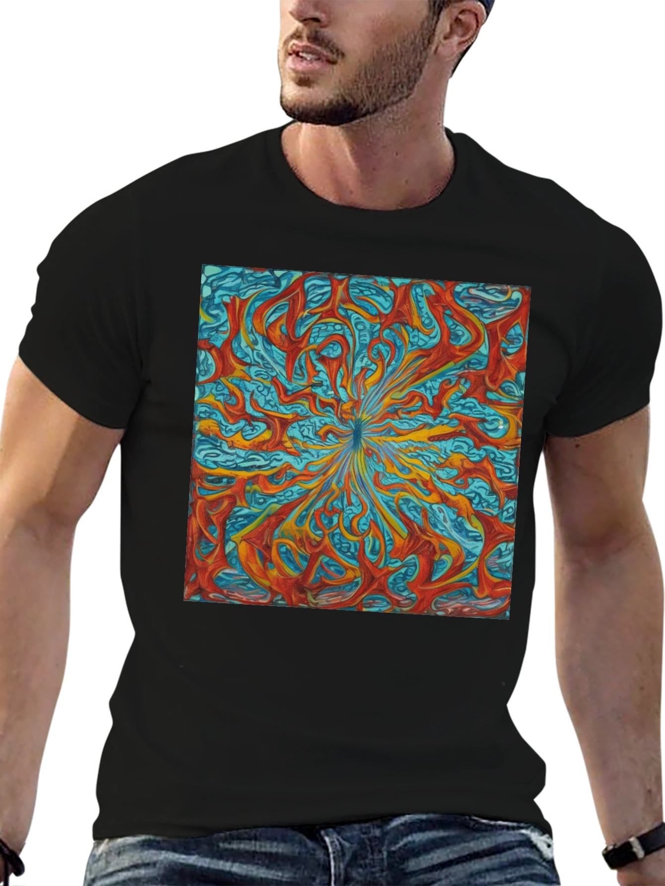 Black Abstract Art Graphic Tee - Stylish Men's T-Shirt view 6