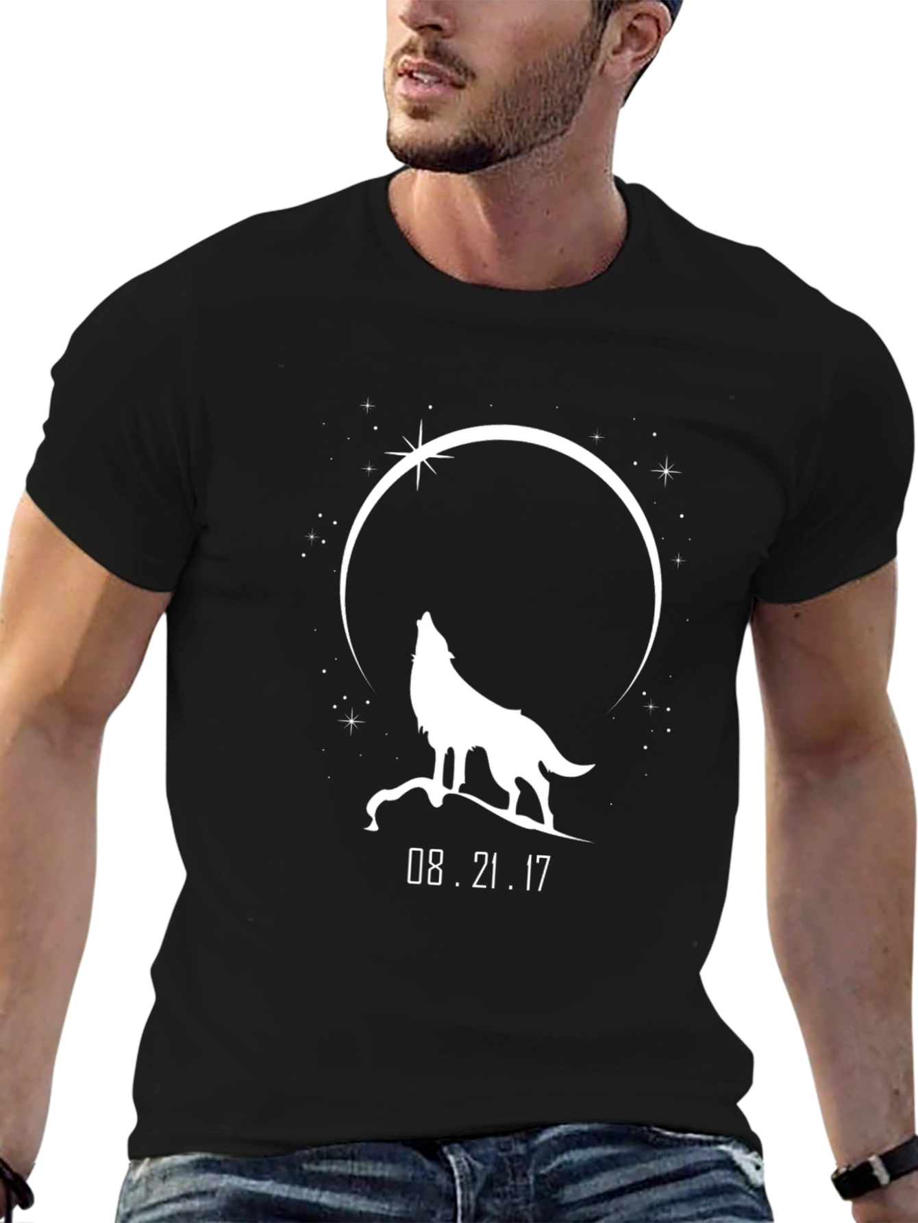 Black Wolf Howling at Moon T-Shirt - August 21, 2017 Eclipse view 6