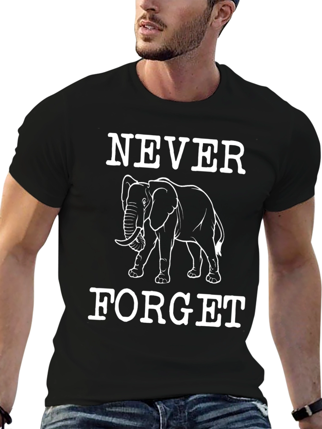 Black Never Forget Elephant Graphic T-Shirt view 6