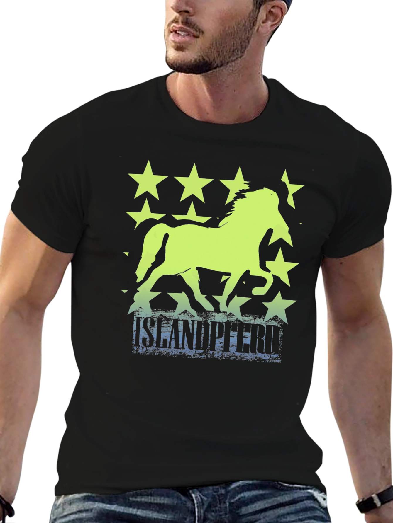 Black Icelandic Horse Stars T-Shirt view 6
