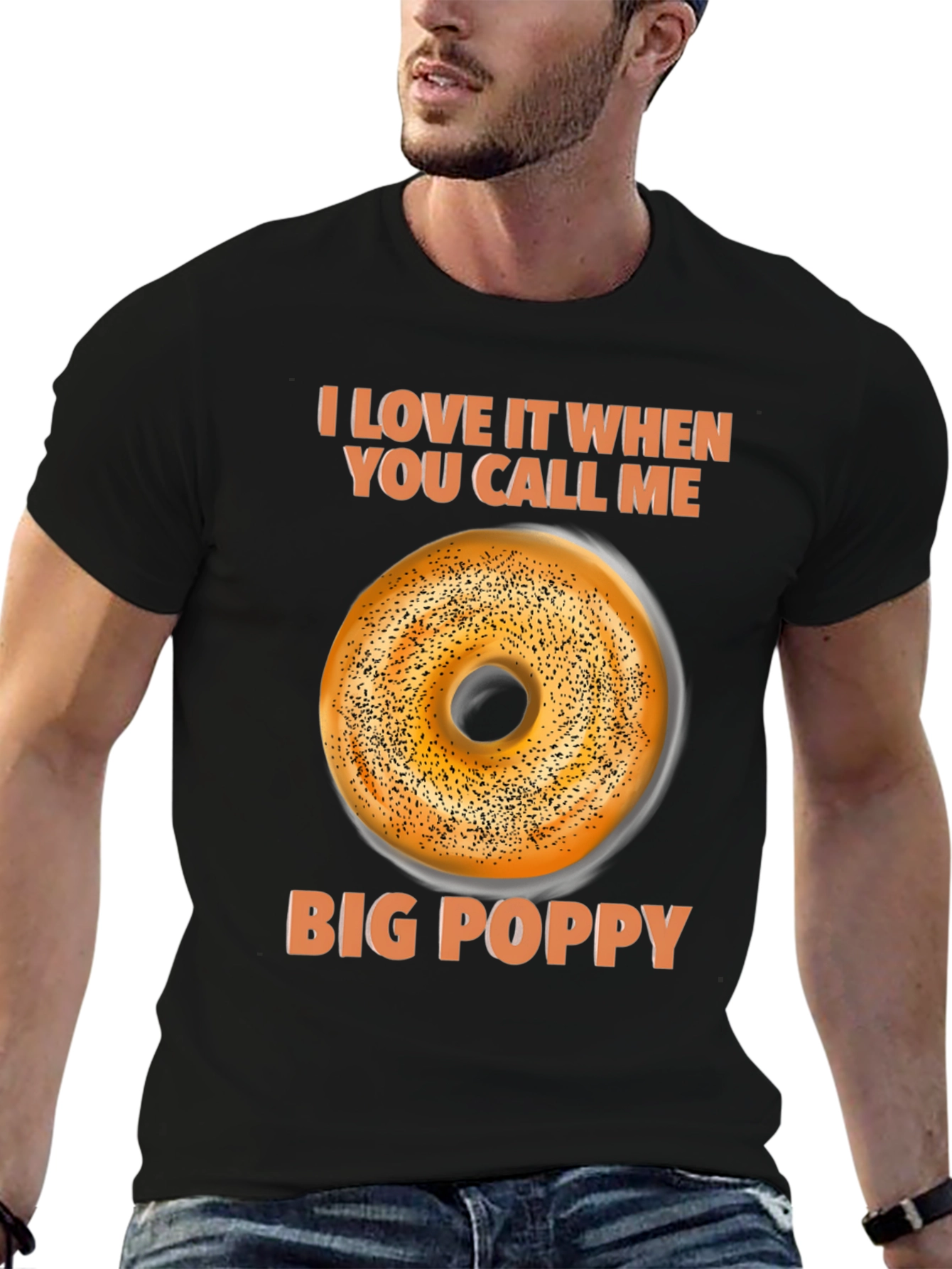 Black Big Poppy Bagel T-Shirt - Funny Foodie Tee view 6