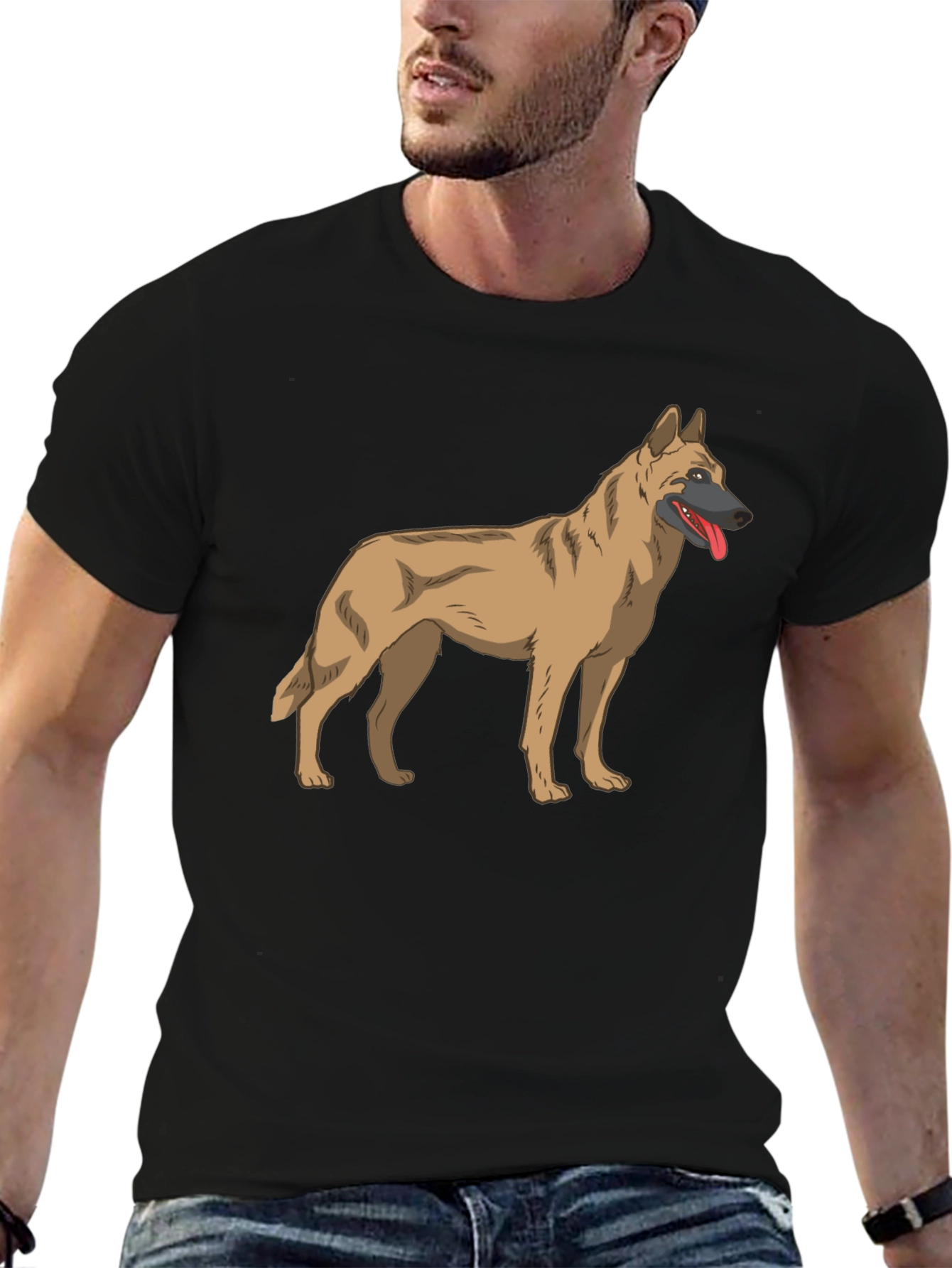Malinois Dog Graphic Tee - Black Cotton T-Shirt - 6